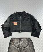 Vintage Patchwork y2k Hip hop full zip Up Jacket 00s Handmade boxy fit