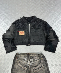 Vintage Patchwork y2k Hip hop full zip Up Jacket 00s Handmade boxy fit