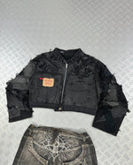 Vintage Patchwork y2k Hip hop full zip Up Jacket 00s Handmade boxy fit