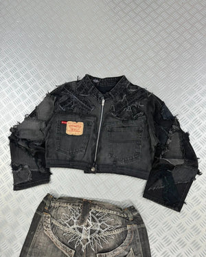 Vintage Patchwork y2k Hip hop full zip Up Jacket 00s Handmade boxy fit