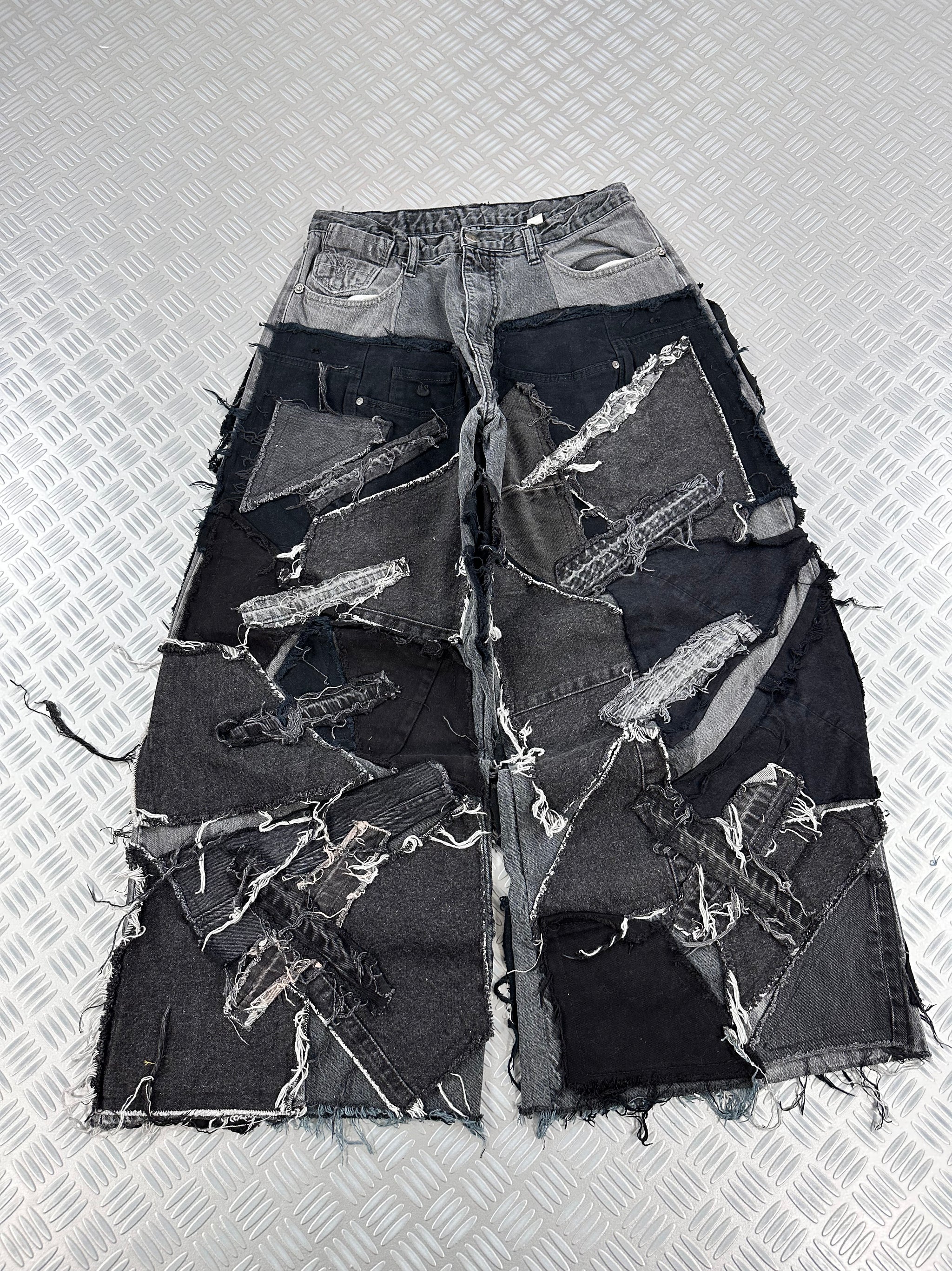 Baggy jeans disstresed múltiplocket upcycled handmade