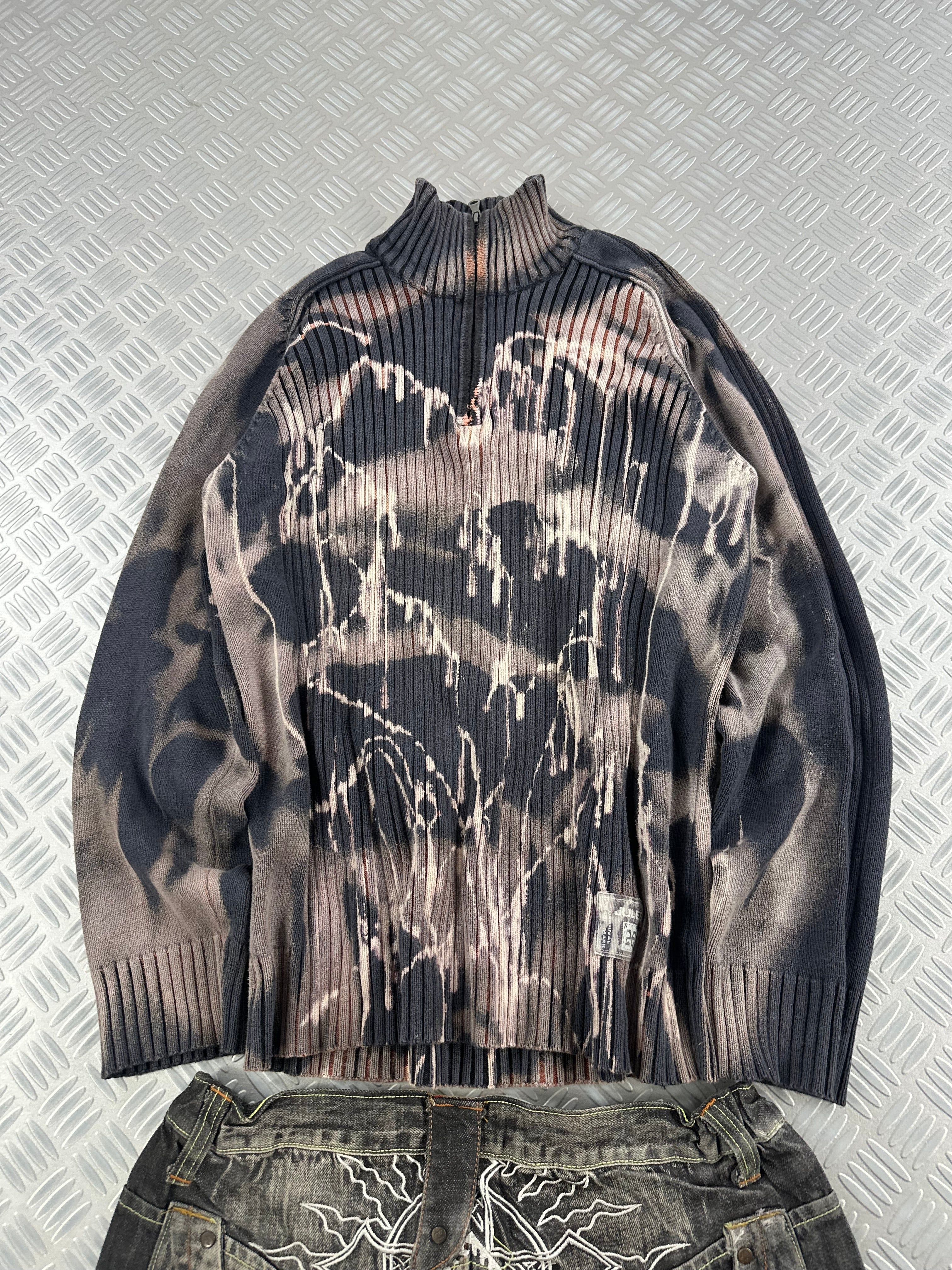 Handmade Y2K mid zip knitted sweater (L)