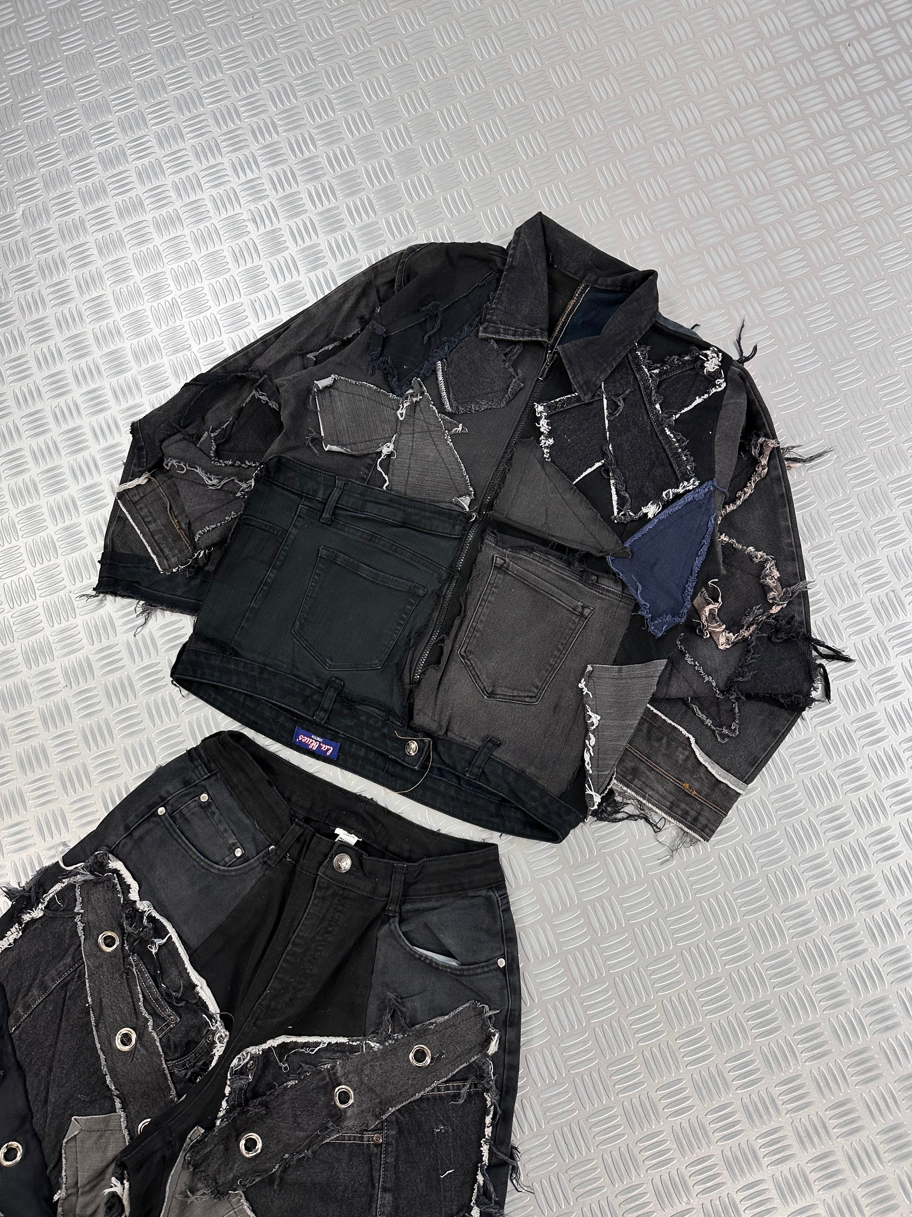 Zip up distressed Harrington bomber jacket boxy fit handmade upcycled patchwork