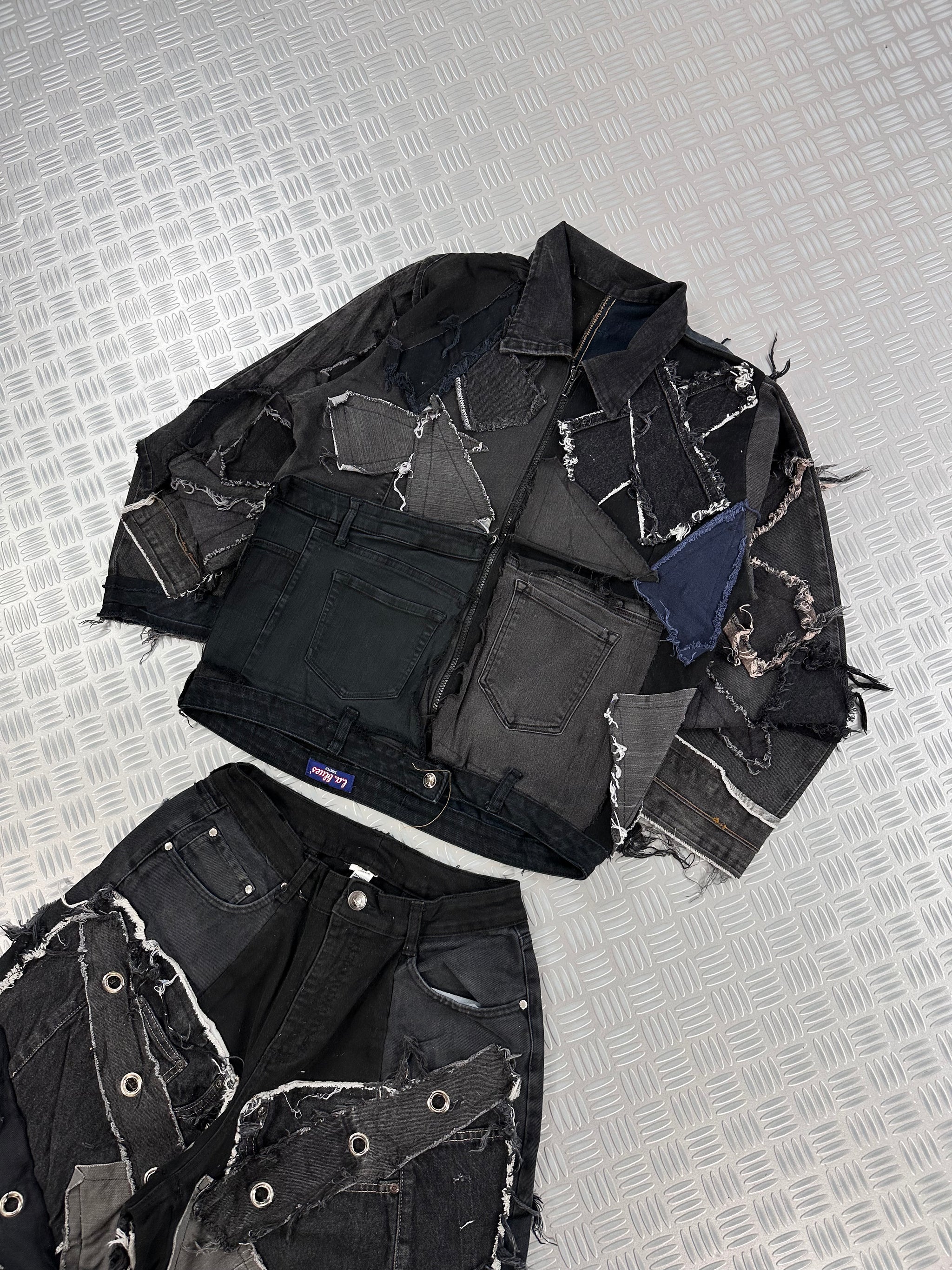 Zip up distressed Harrington bomber jacket boxy fit handmade upcycled patchwork