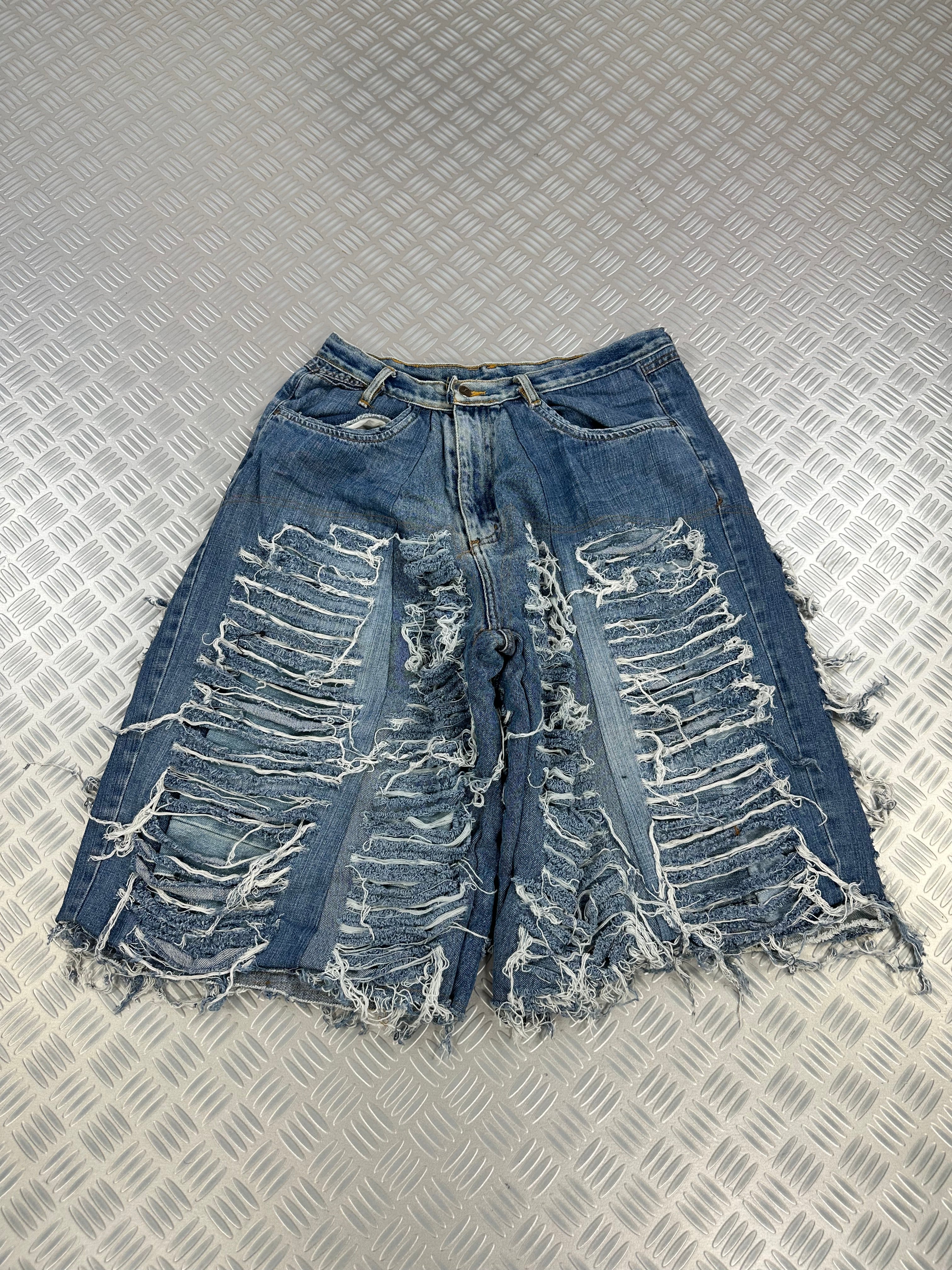 Baggy jort distressed handmade patchwork denim (S)