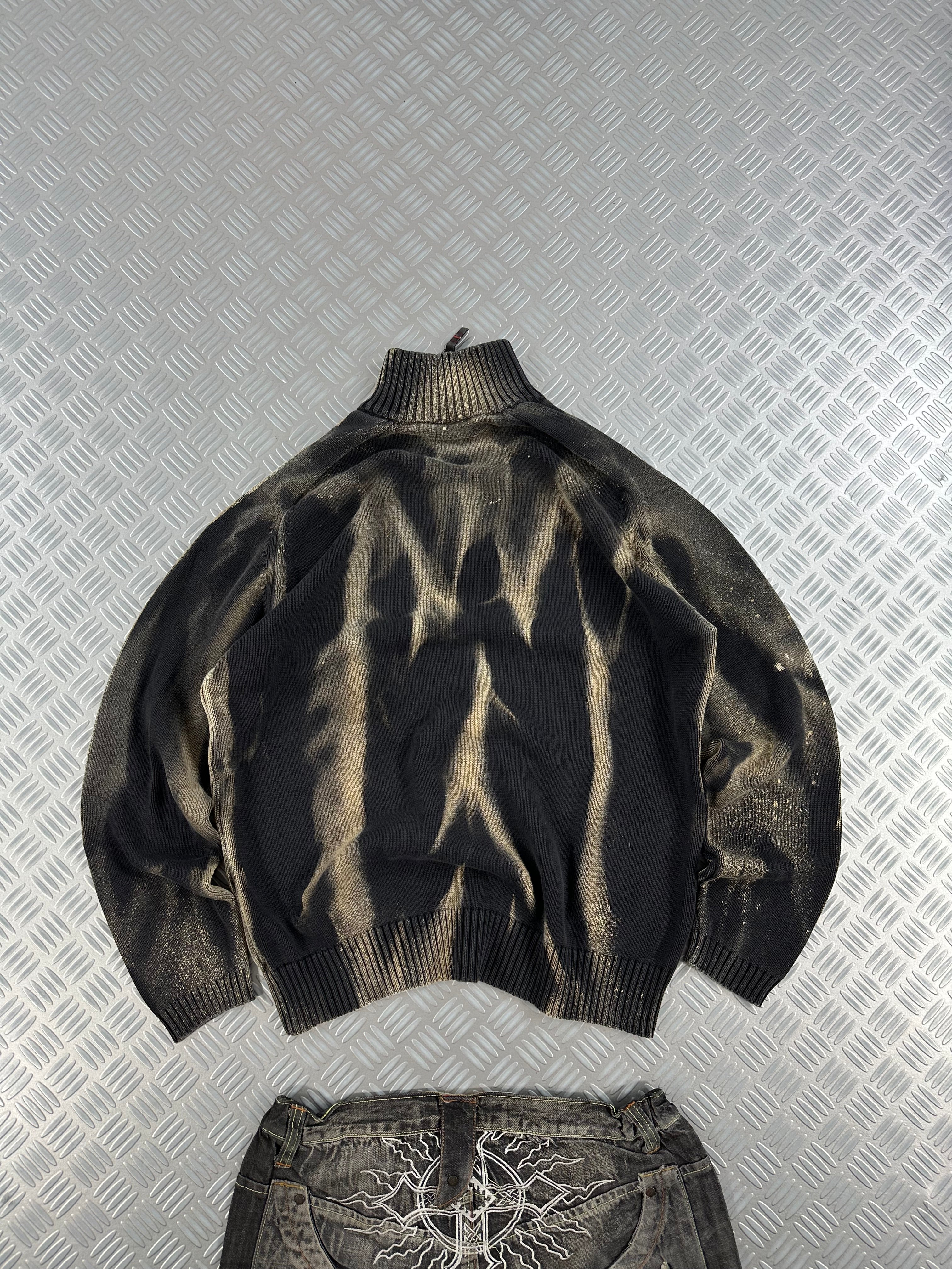 Vintage Knitted Y2k Mid Zip bleached Sweater (XL)