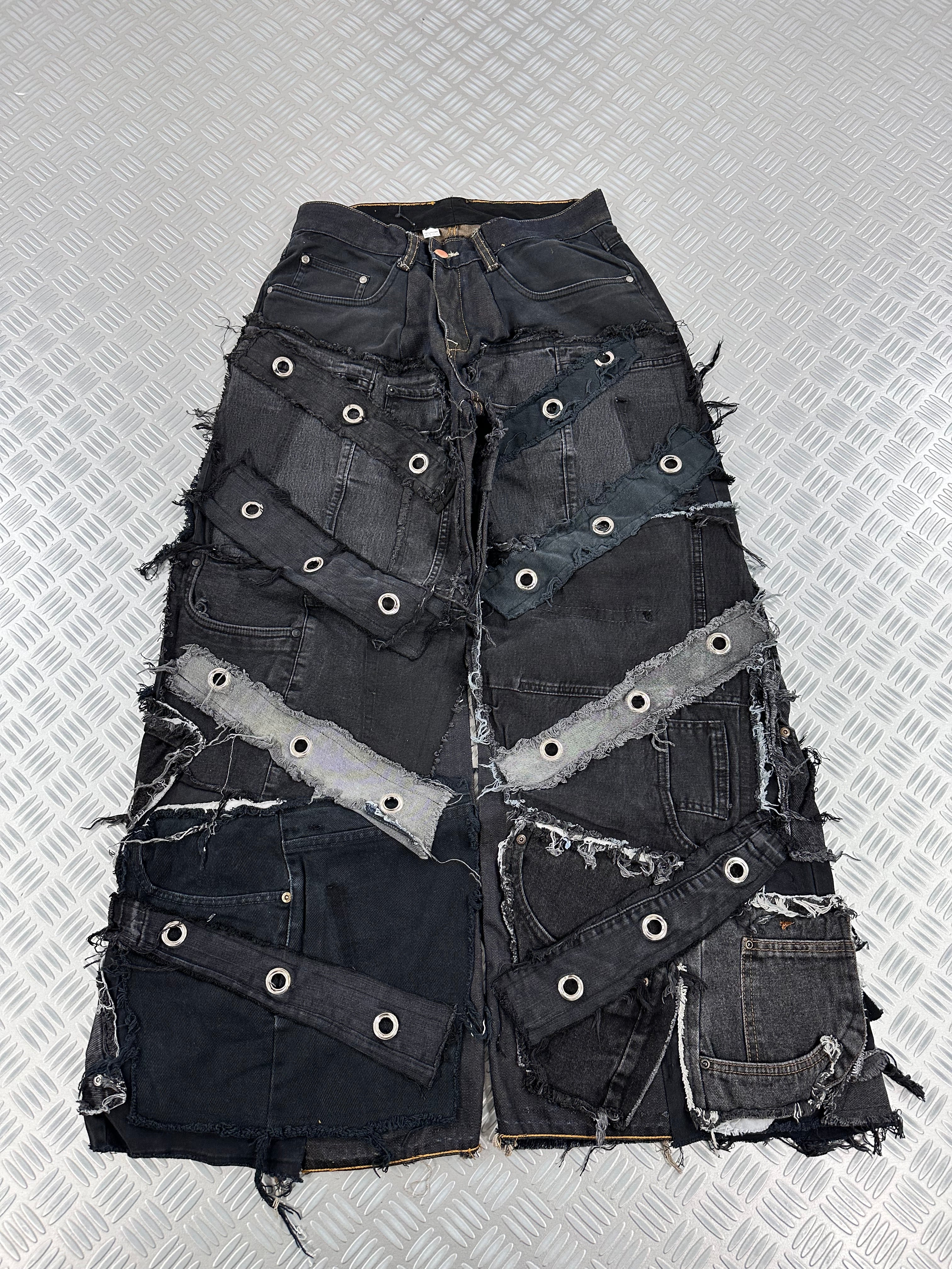 Distressed baggy jeans handmade patchwork upcycled