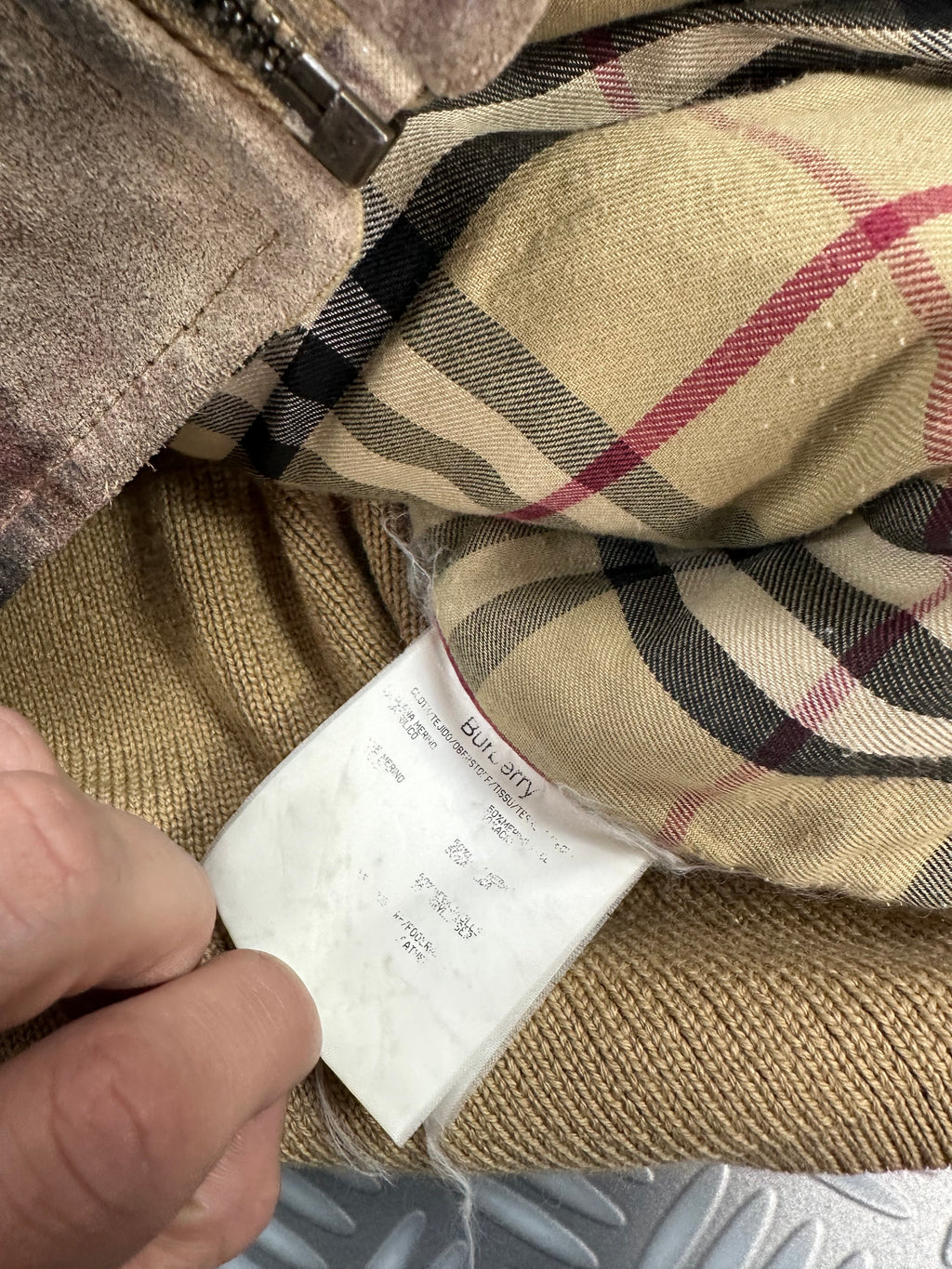 Vintage Burberry Distressed Full Zip Up Knitted Sweater (XL)