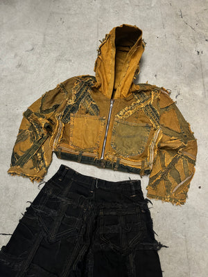 Vintage Patchwork y2k Hip Hop Hooded full zip Up Jacket 00s Dry
