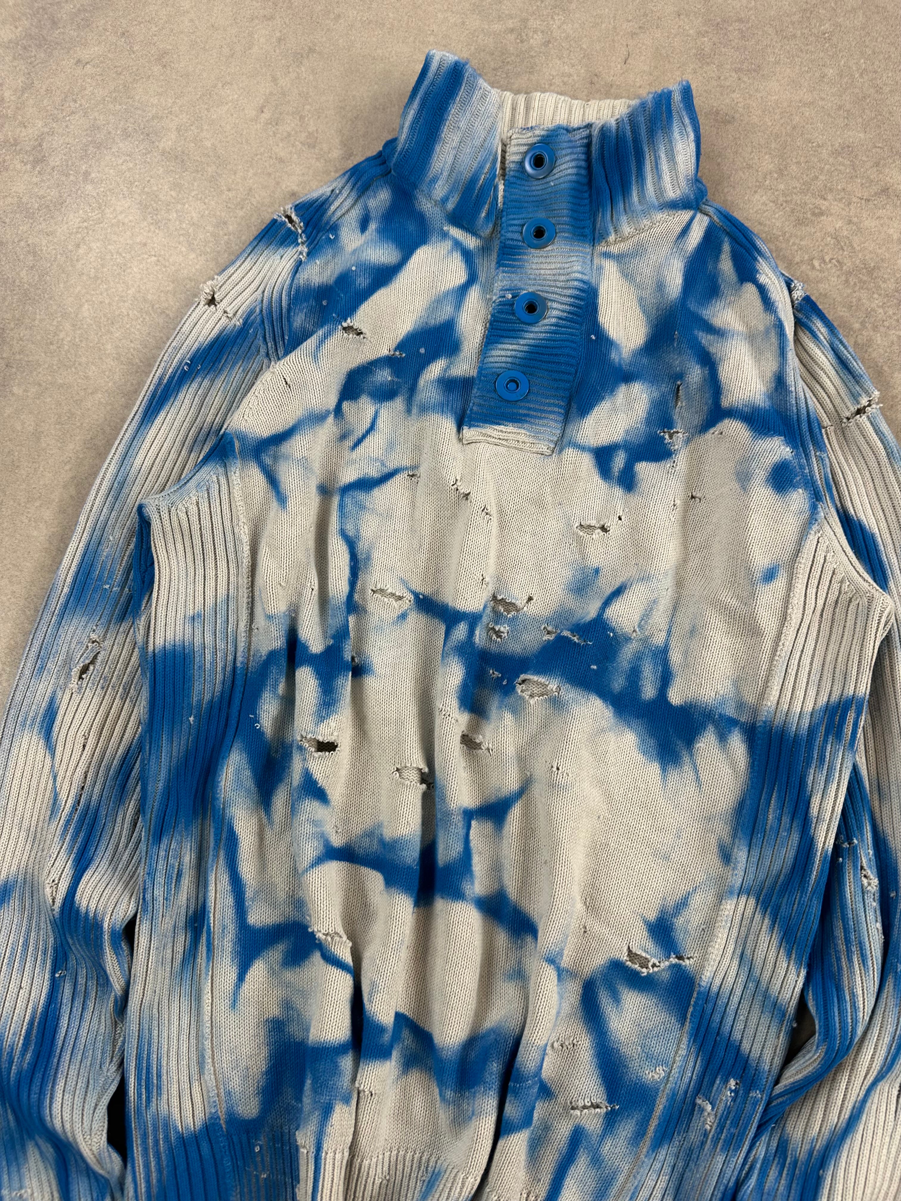 Mid zip disstresed knitted sweater custom y2k (M)