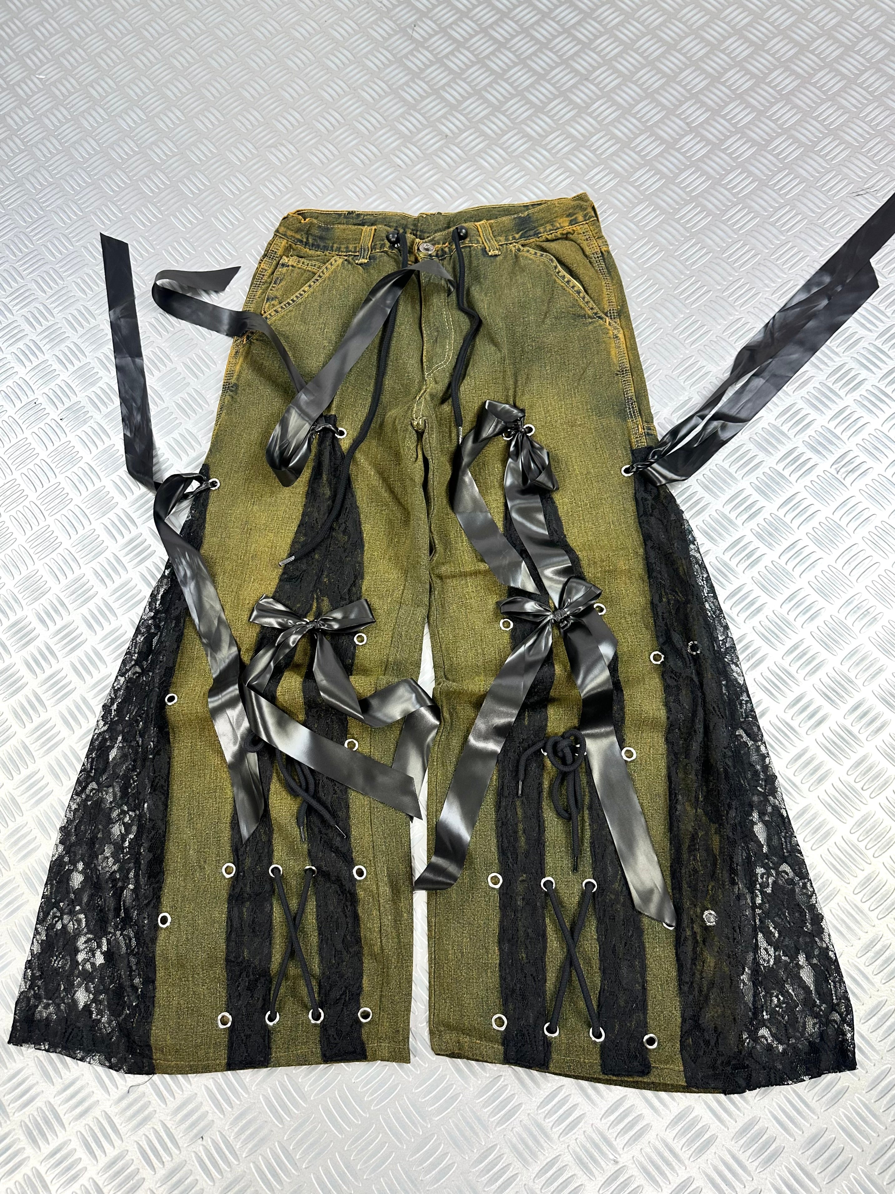 Y2K baggy flared jeans handmade coquette ( M)