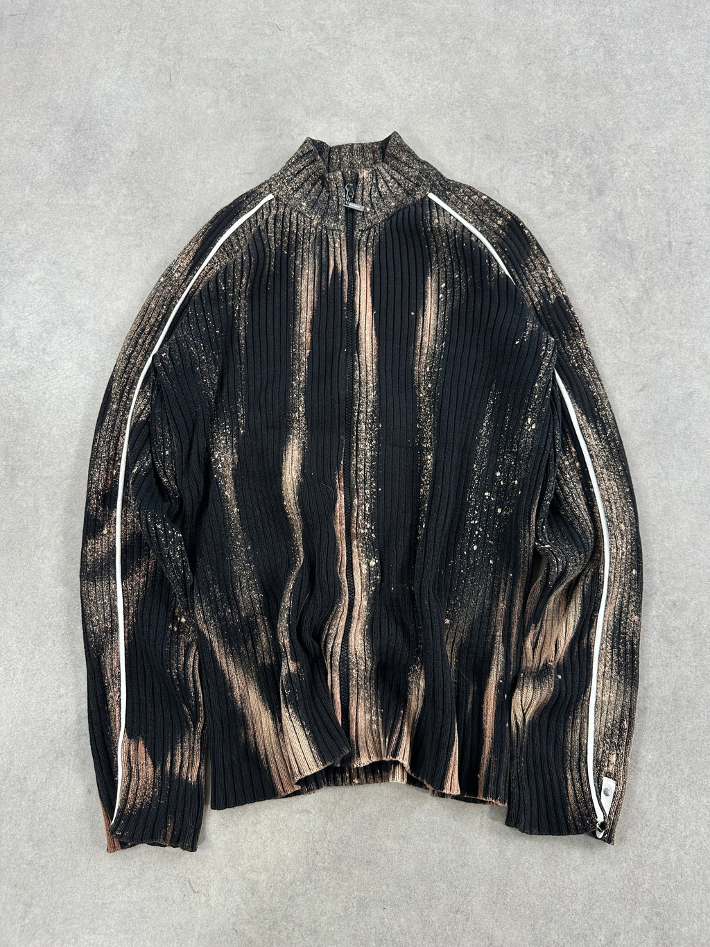 Vintage Hip Hop full zip up Knitted Y2k Bleached Sweater