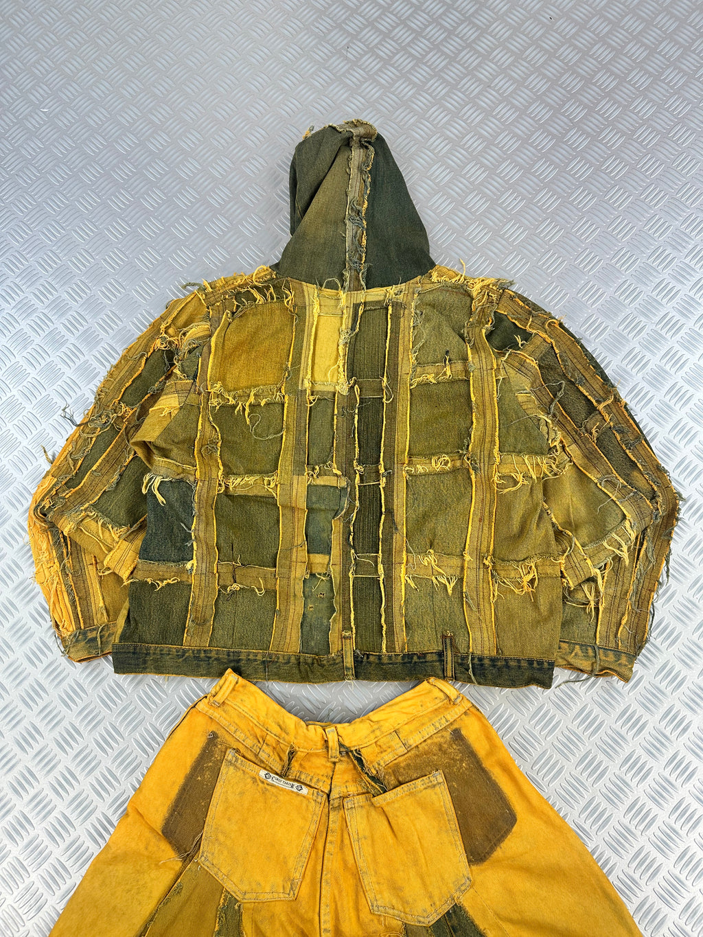 Hooded bomber jacket handmade patchwork upcycled