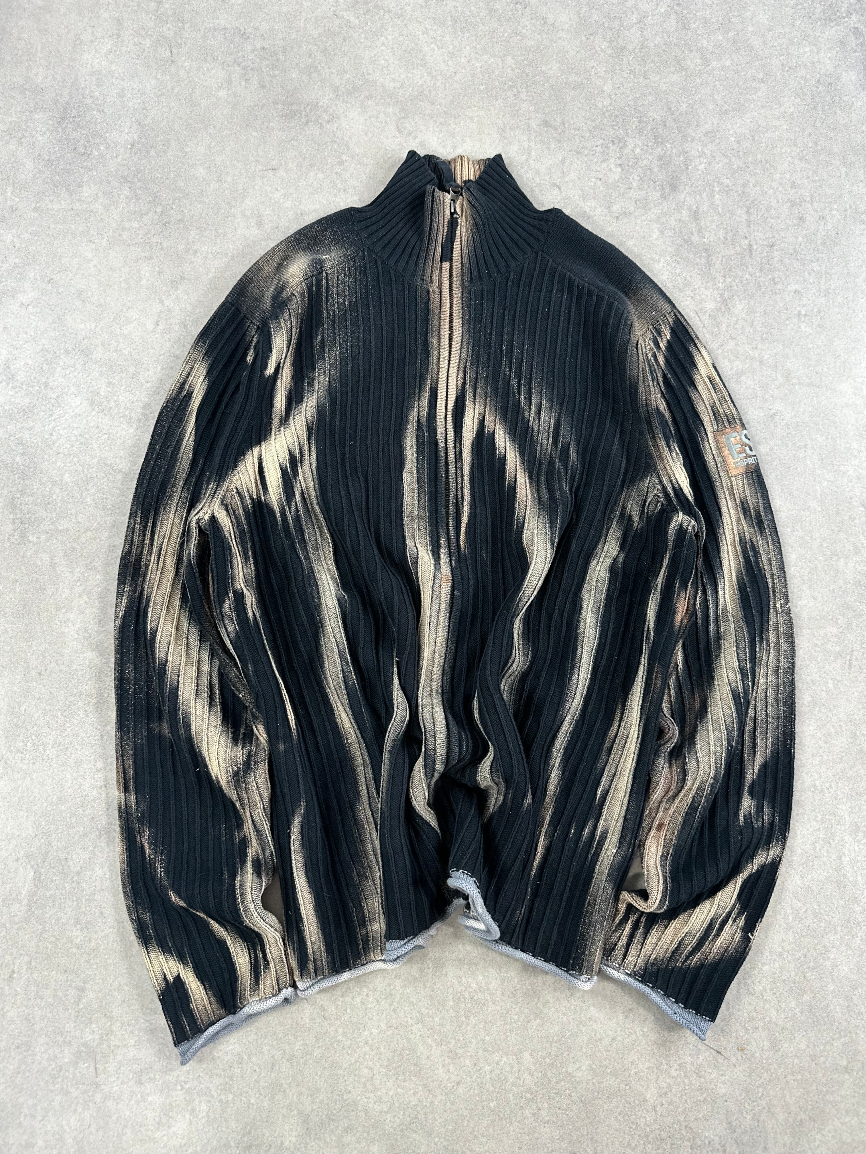 Vintage full zip up y2K Bleached Knitted Sweater (XL)