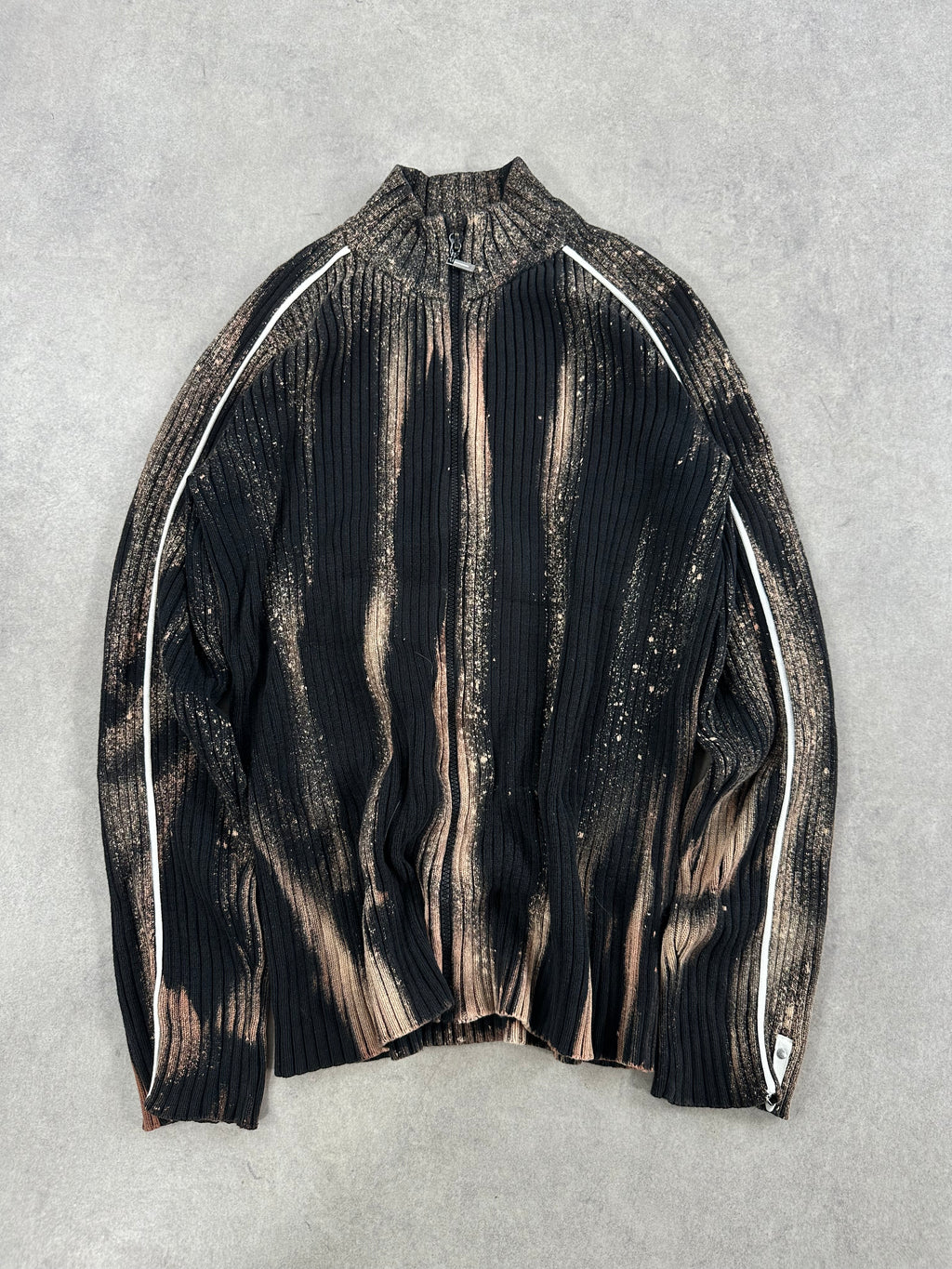 Vintage Hip Hop full zip up Knitted Y2k Bleached Sweater