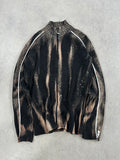 Vintage Hip Hop full zip up Knitted Y2k Bleached Sweater