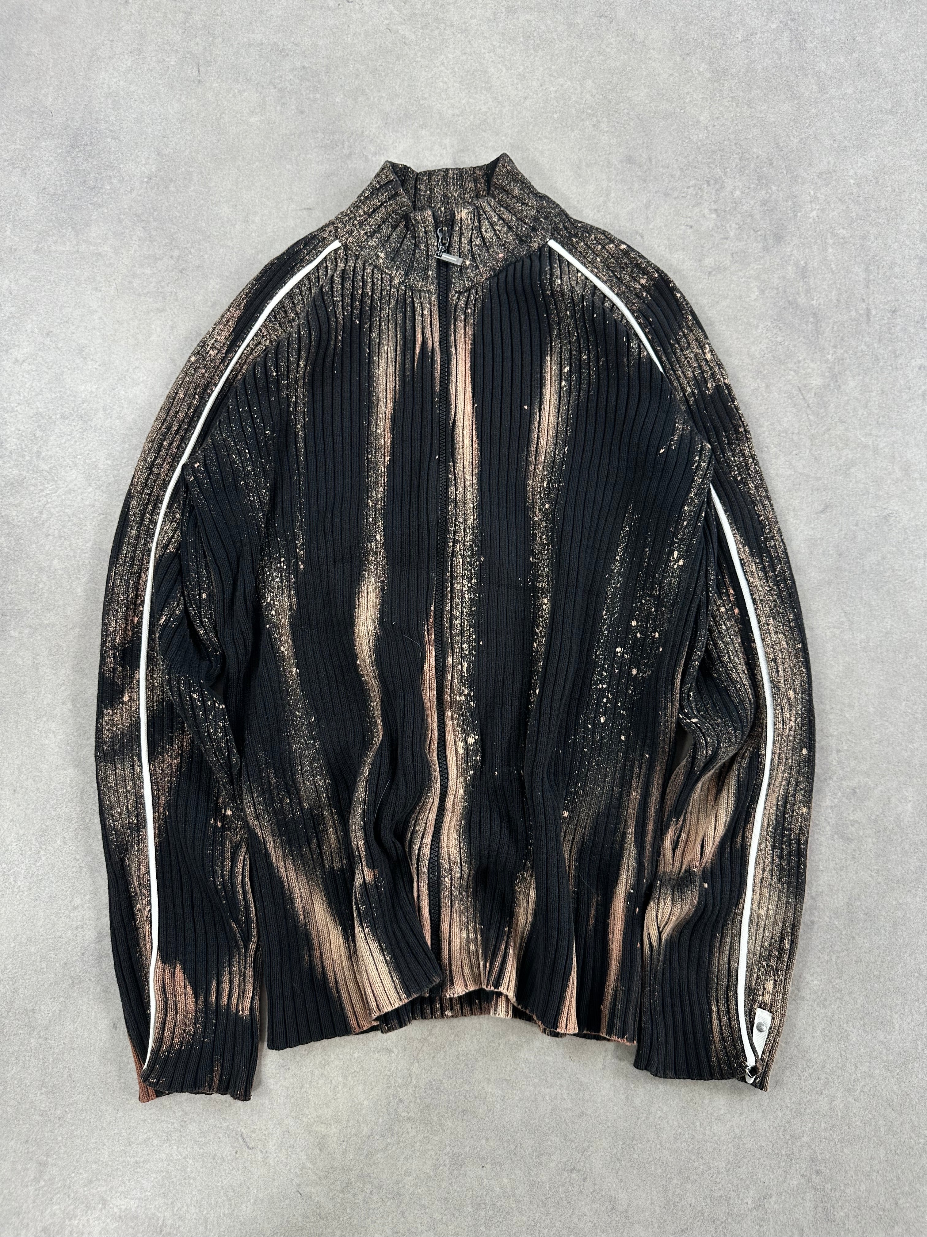 Vintage Hip Hop full zip up Knitted Y2k Bleached Sweater