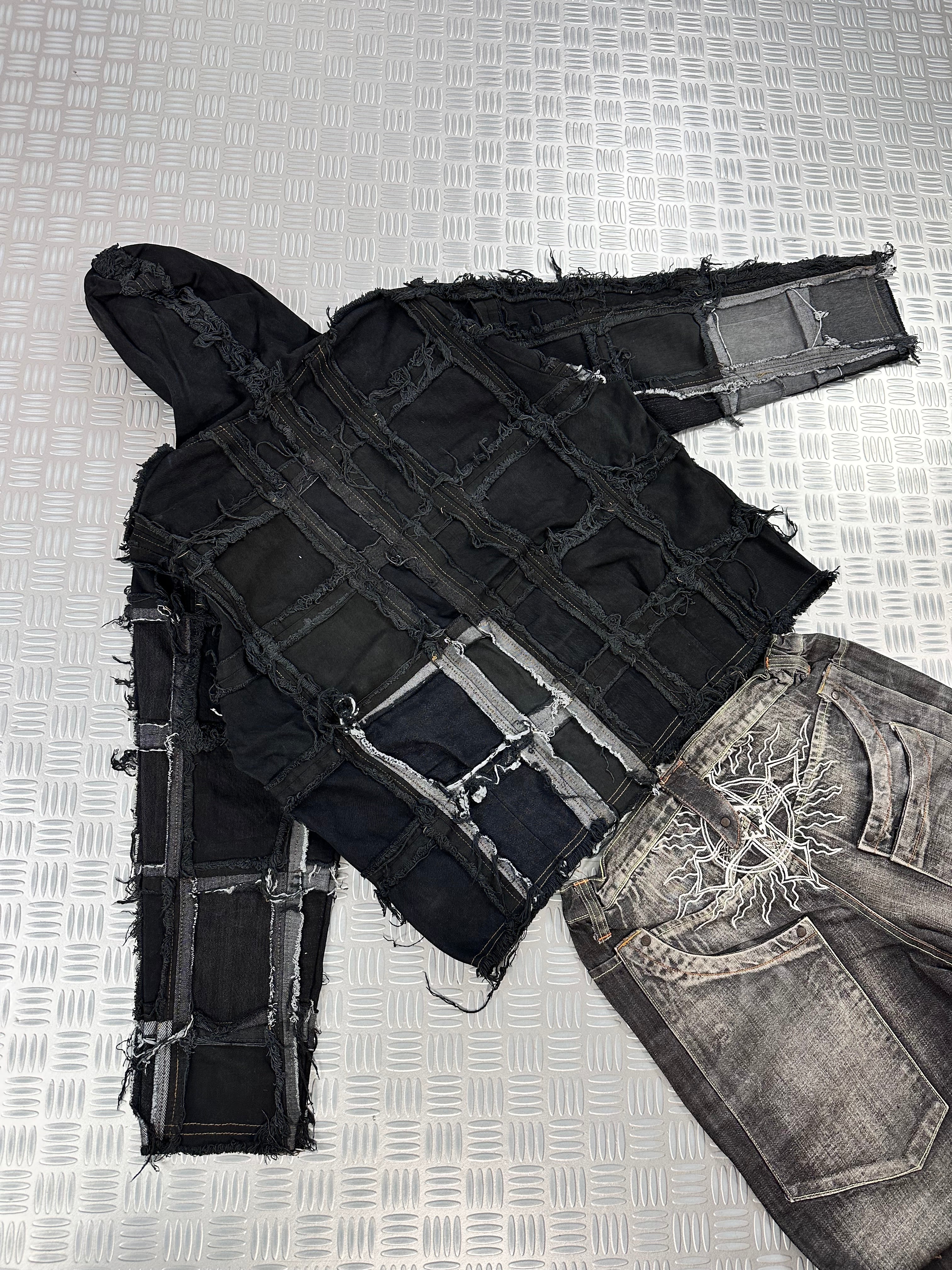 Vintage Patchwork y2k Hooded full zip Up Jacket handmade boxy fit 00s