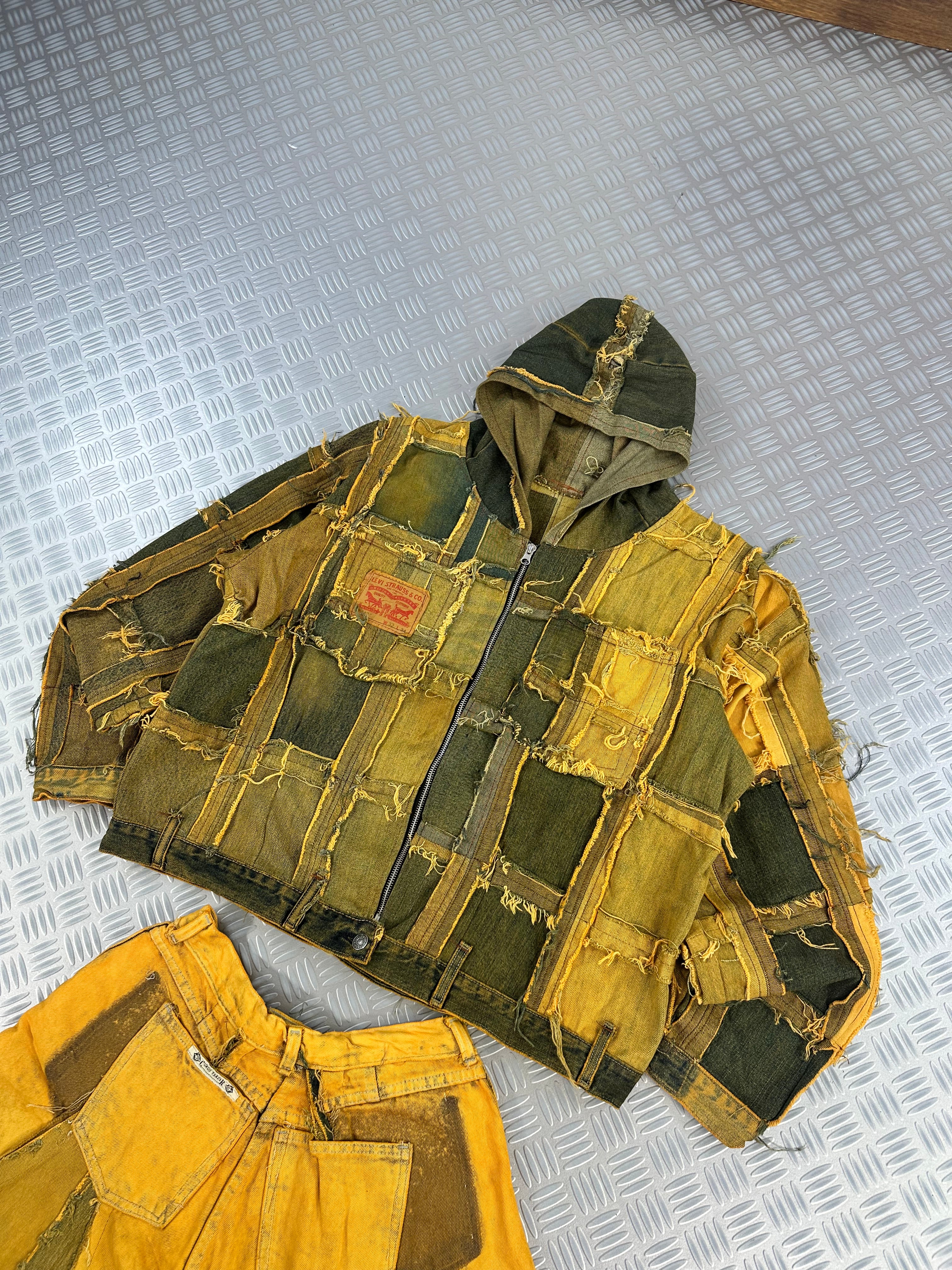 Hooded bomber jacket handmade patchwork upcycled