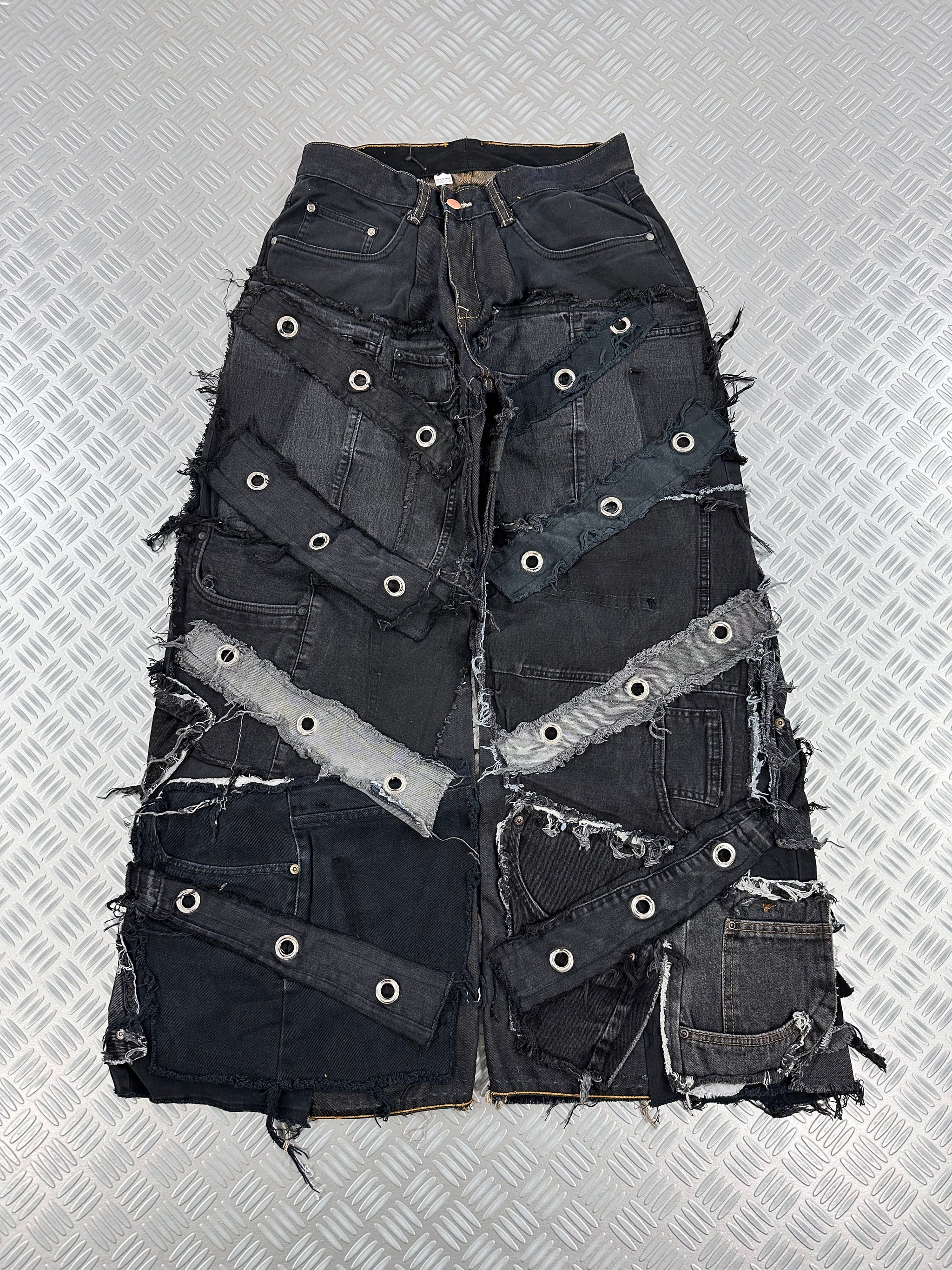 Distressed baggy jeans handmade patchwork upcycled