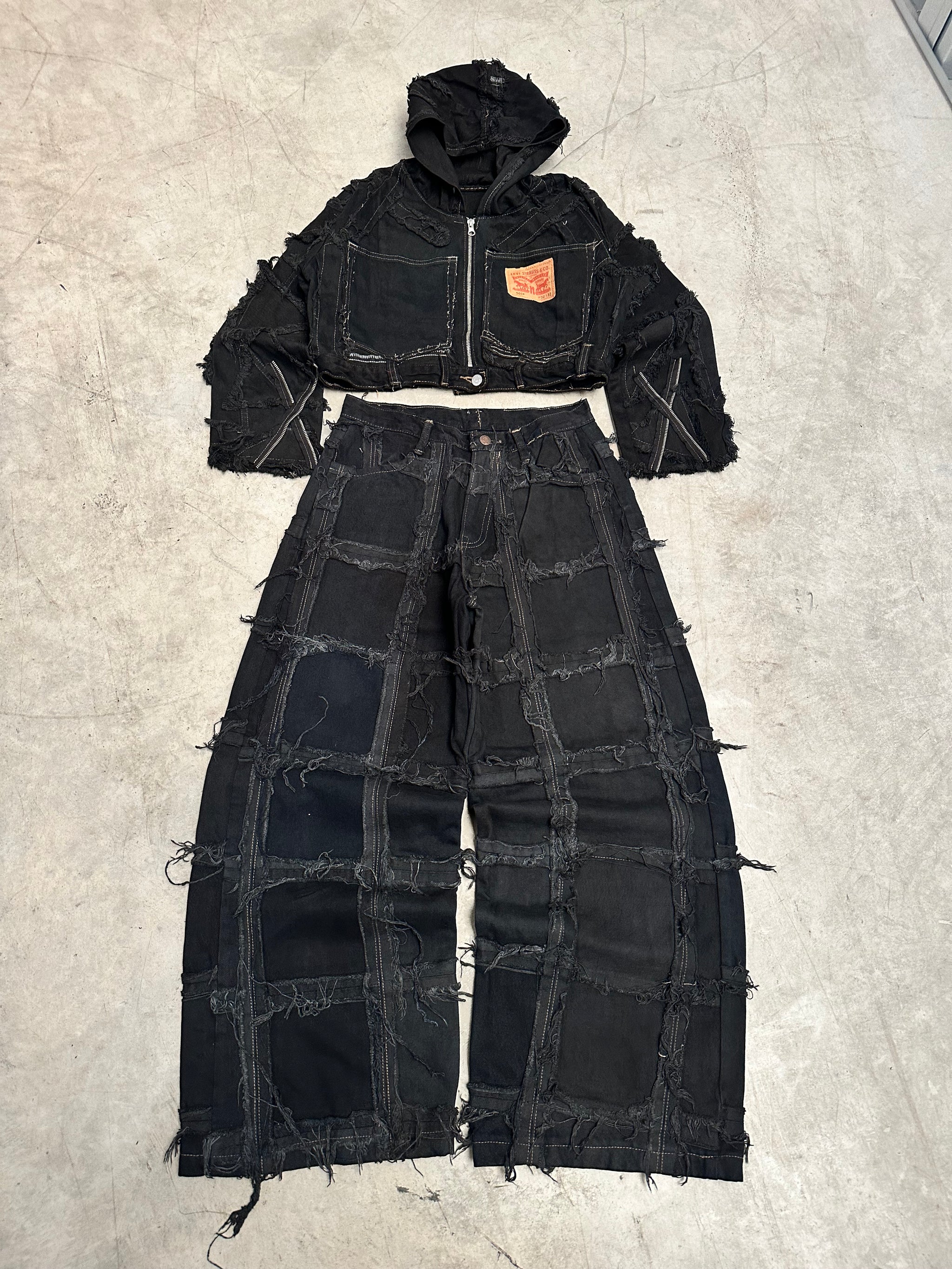 Vintage Patchwork Y2K Hip Hop Outfit Handmade