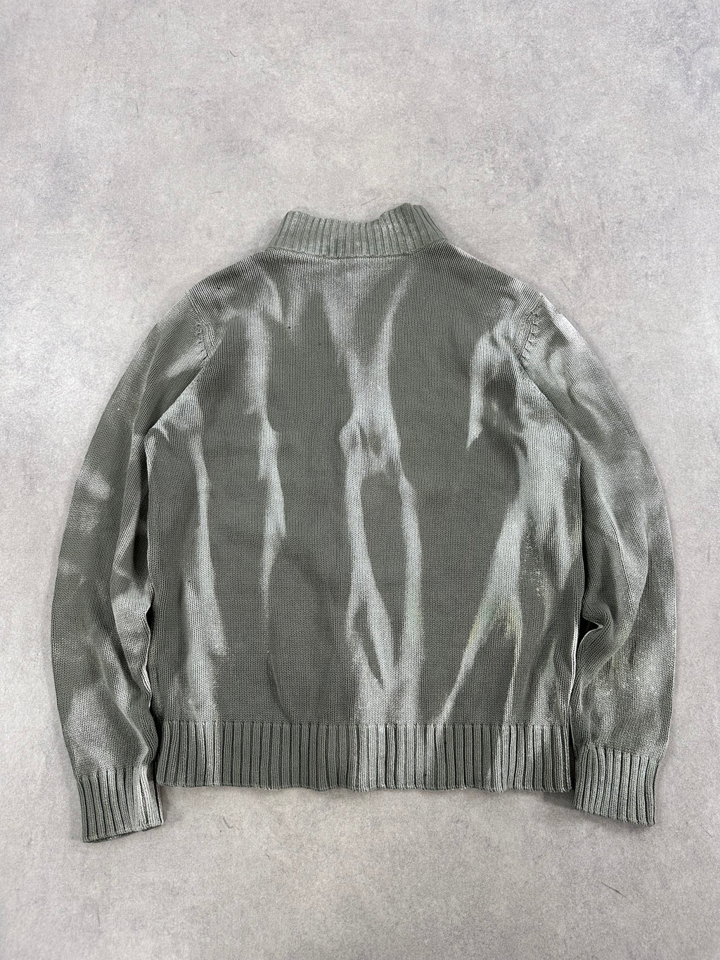Vintage Knitted full zip up Bleached Sweater custom (L)