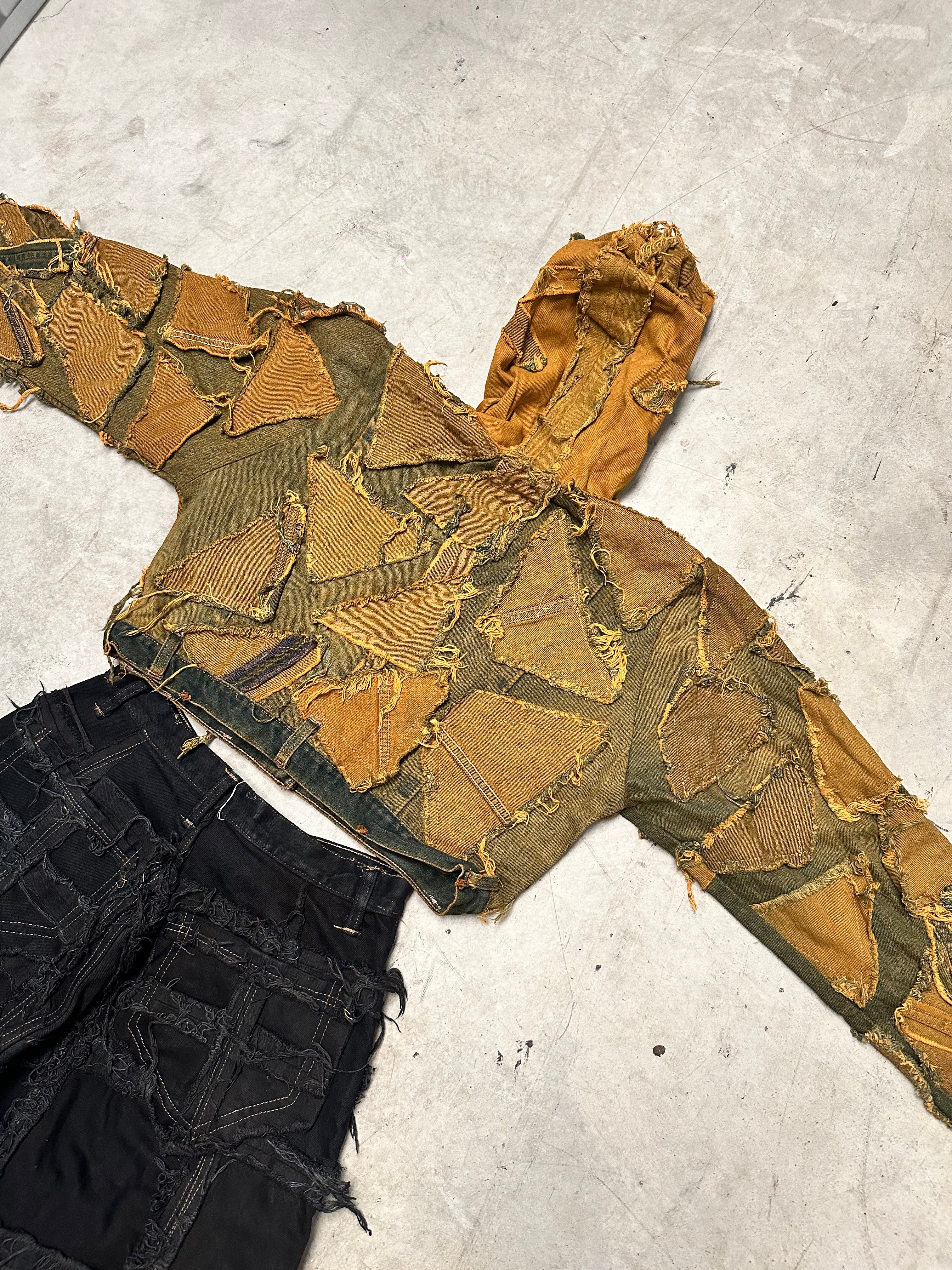 Vintage Patchwork y2k Hip Hop Hooded full zip Up Jacket 00s Dry