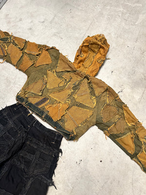 Vintage Patchwork y2k Hip Hop Hooded full zip Up Jacket 00s Dry