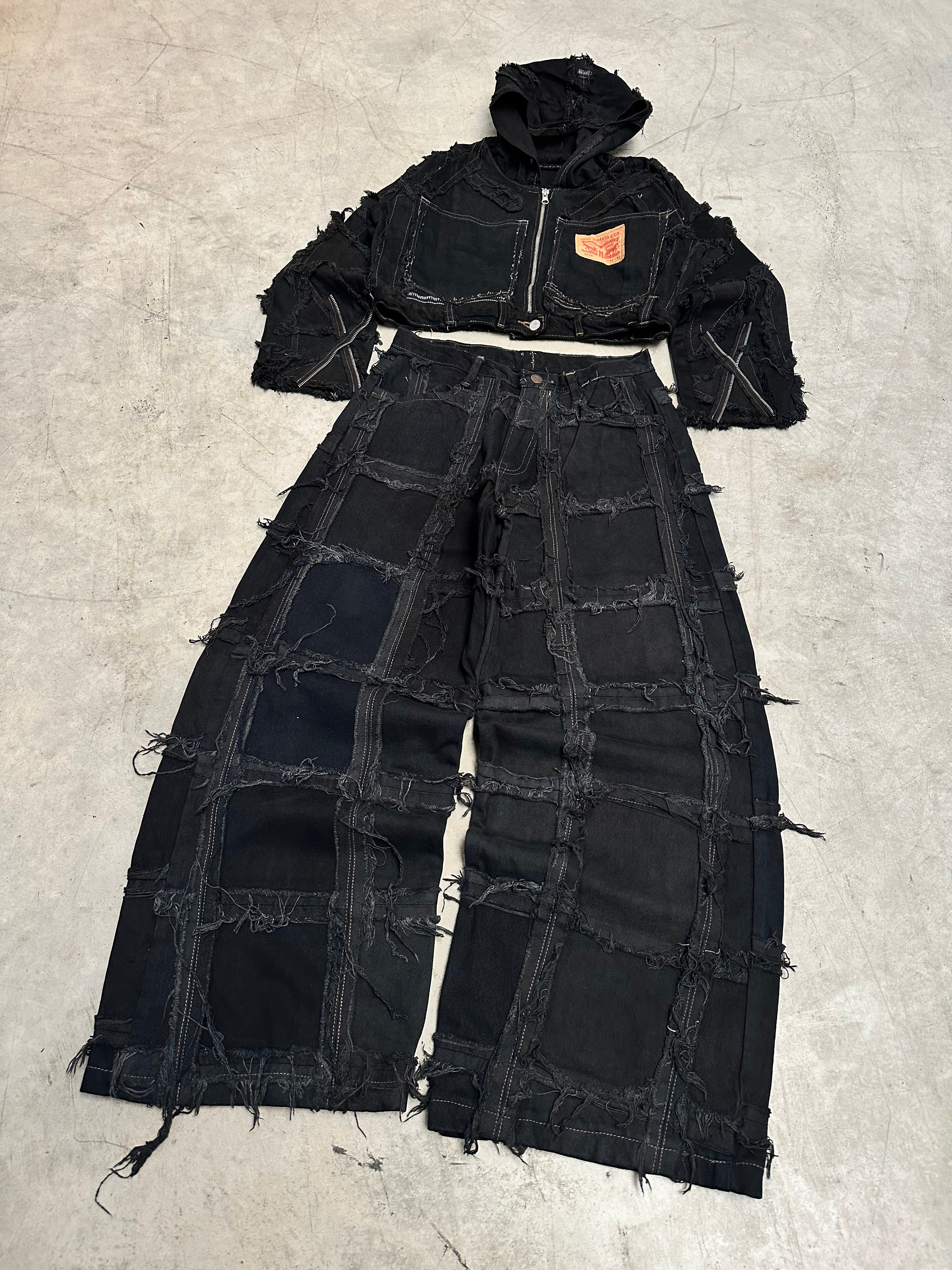 Vintage Patchwork Y2K Hip Hop Outfit Handmade