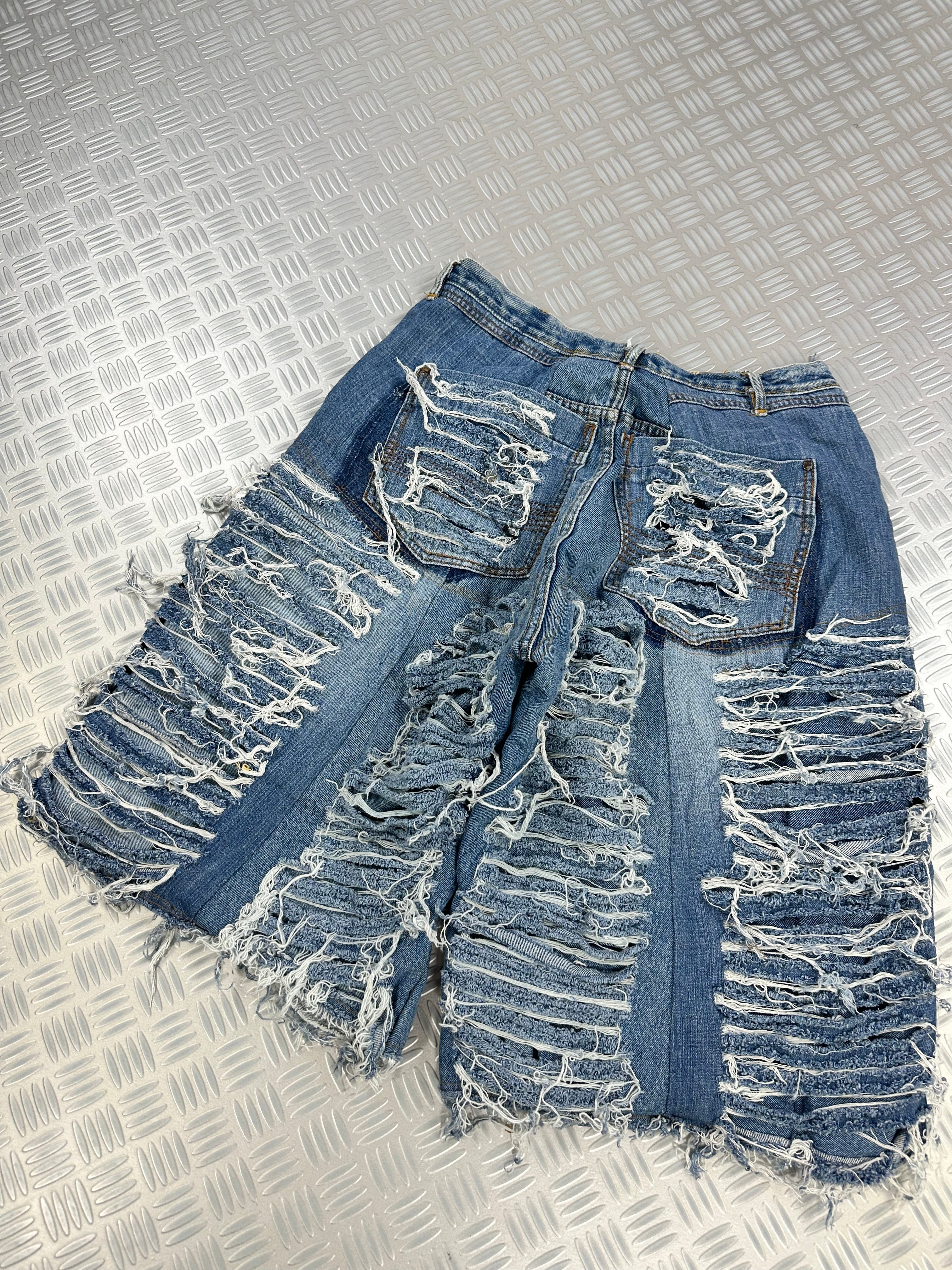 Baggy jort distressed handmade patchwork denim (S)
