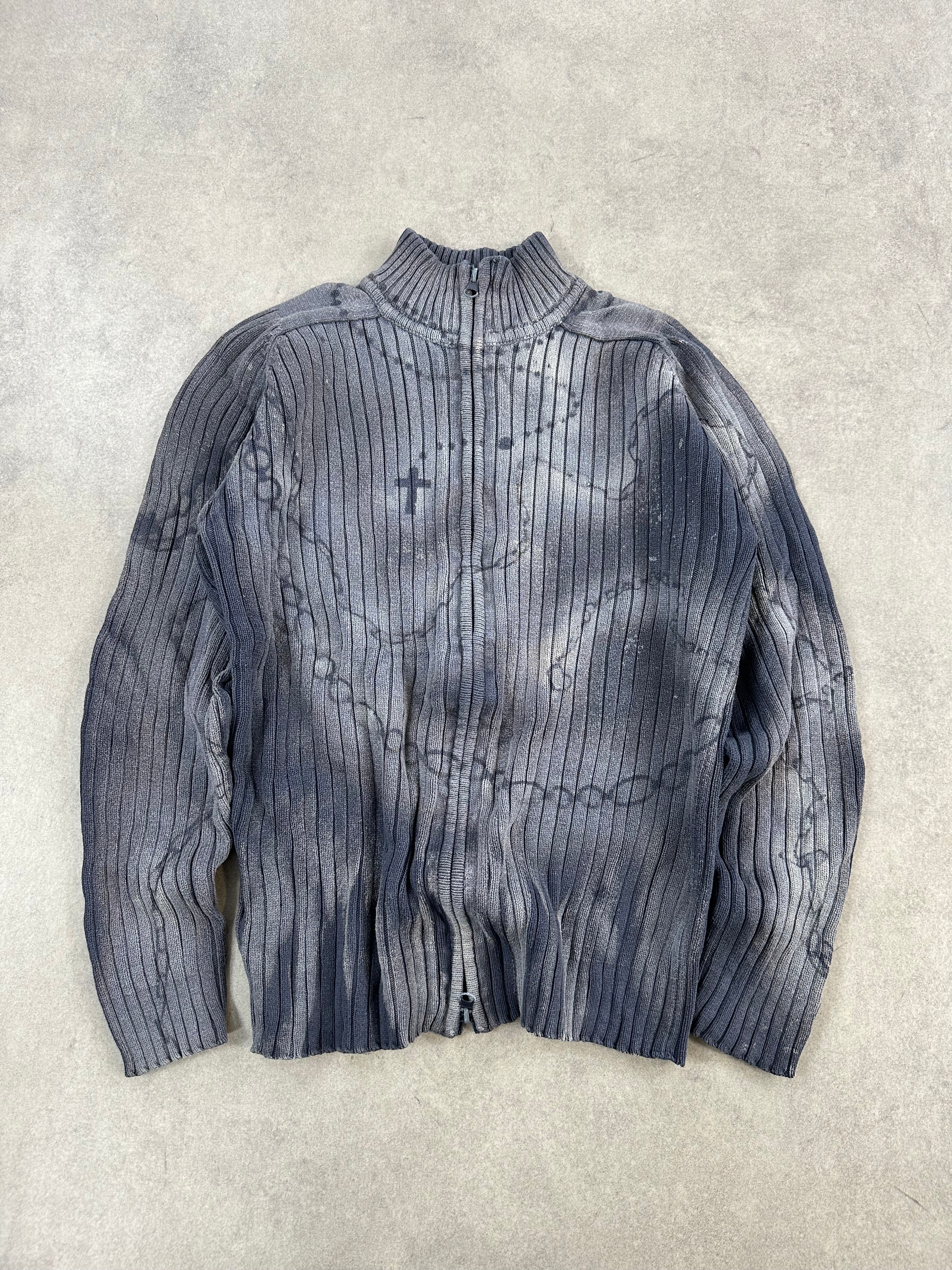 Vintage Knitted Y2k Cross Bleached Sweater custom (M)