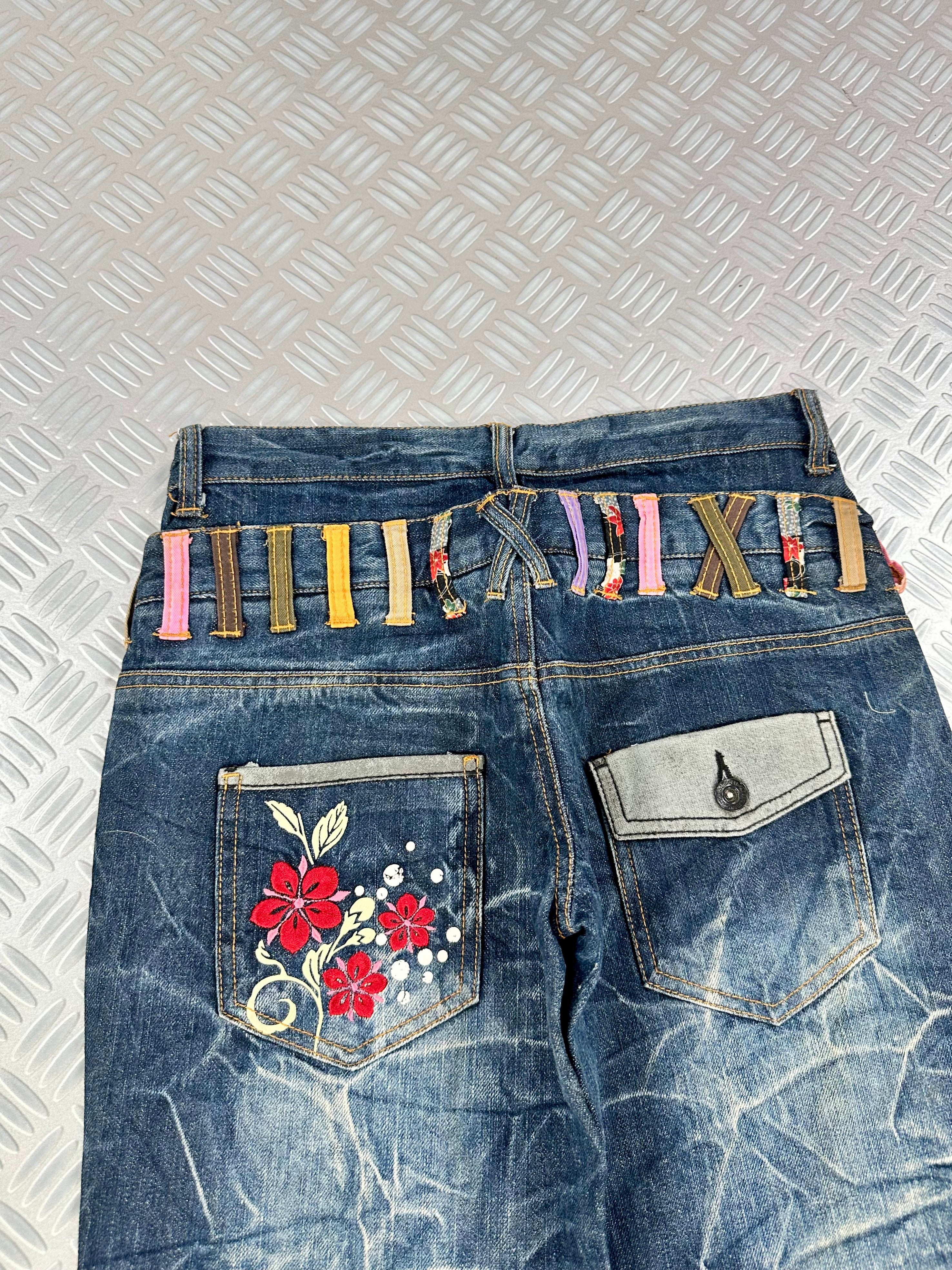 2000´s  karakuri tamashi Double waist japanese jeans vintage  (S)