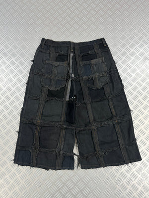Black baggy jort handmade patchwork (M)