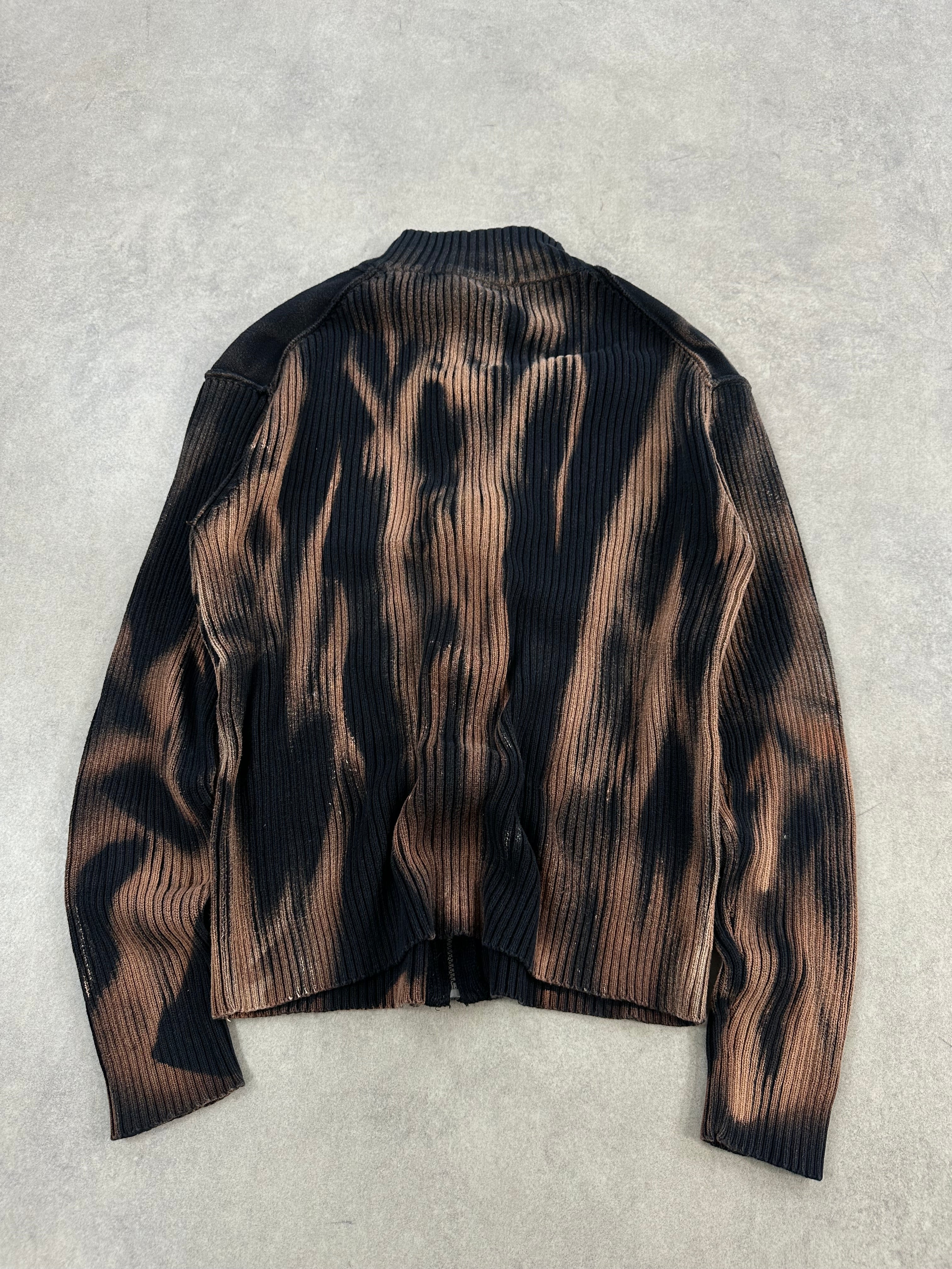 Vintage Knitted full zip up asymetrical Bleached Sweater (L)