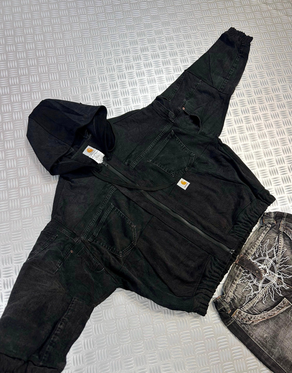 Vintage Carhartt Rework Hooded Full zip up Jacket boxy fit handmade (L)