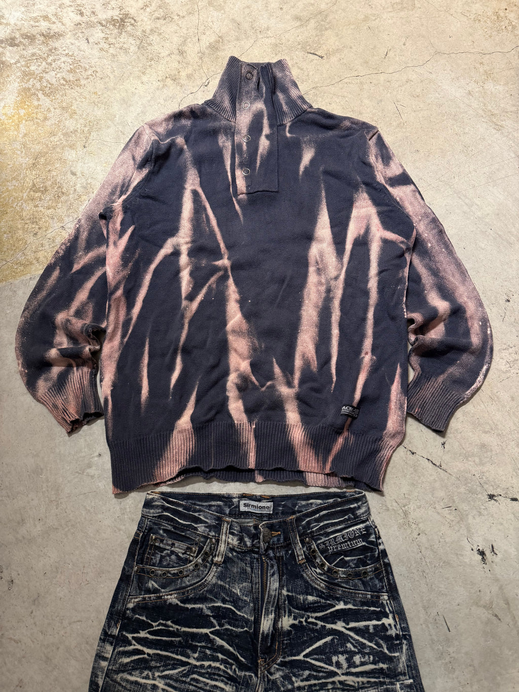 Vintage Bleached Hip hop Knitted sweater custom (XL)