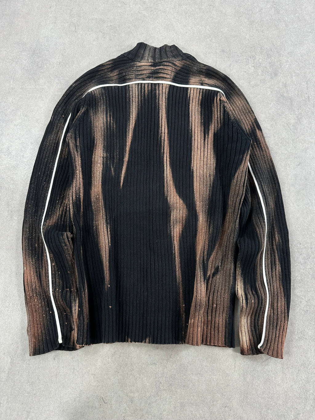 Vintage Hip Hop full zip up Knitted Y2k Bleached Sweater