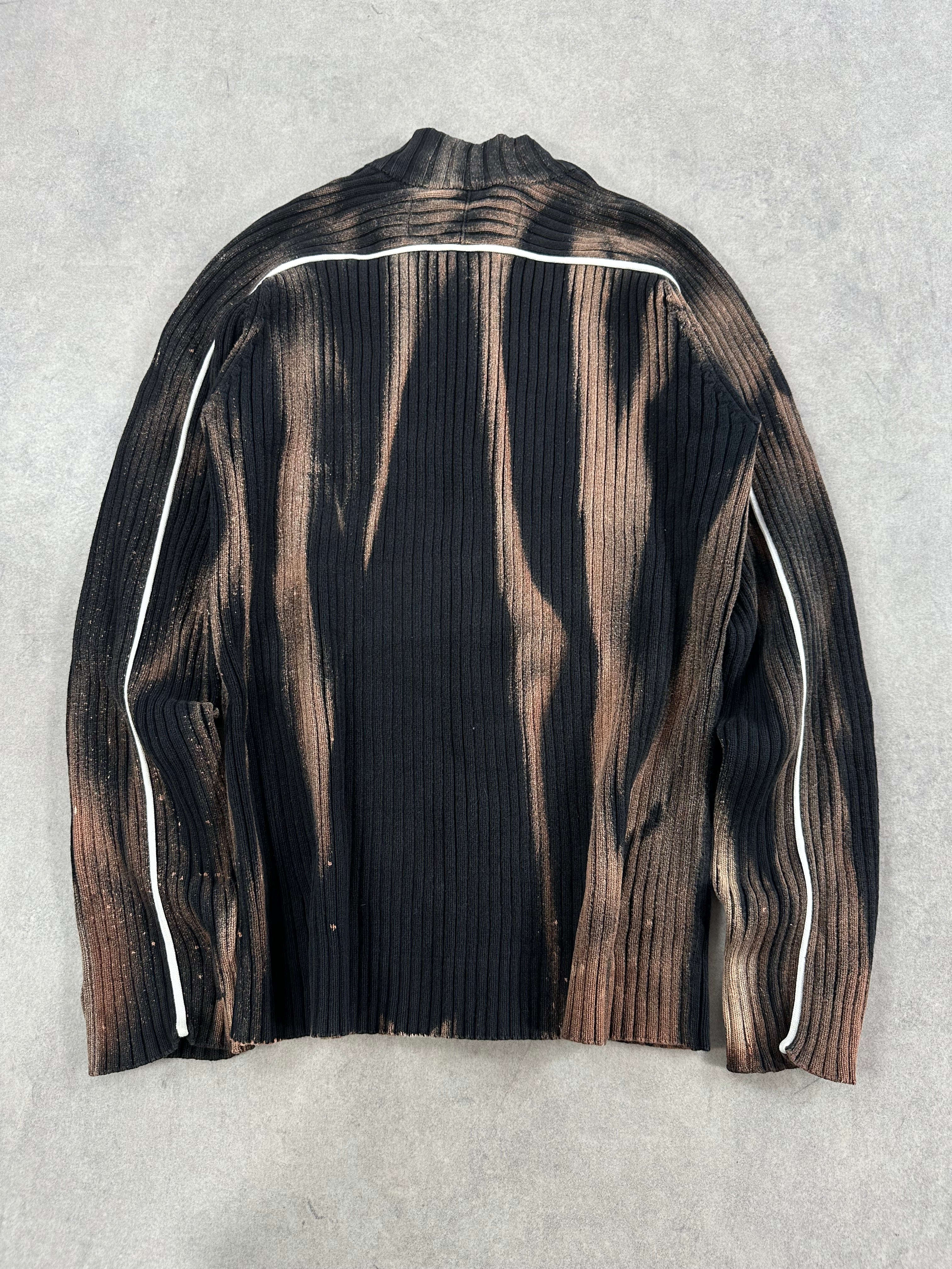 Vintage Hip Hop full zip up Knitted Y2k Bleached Sweater