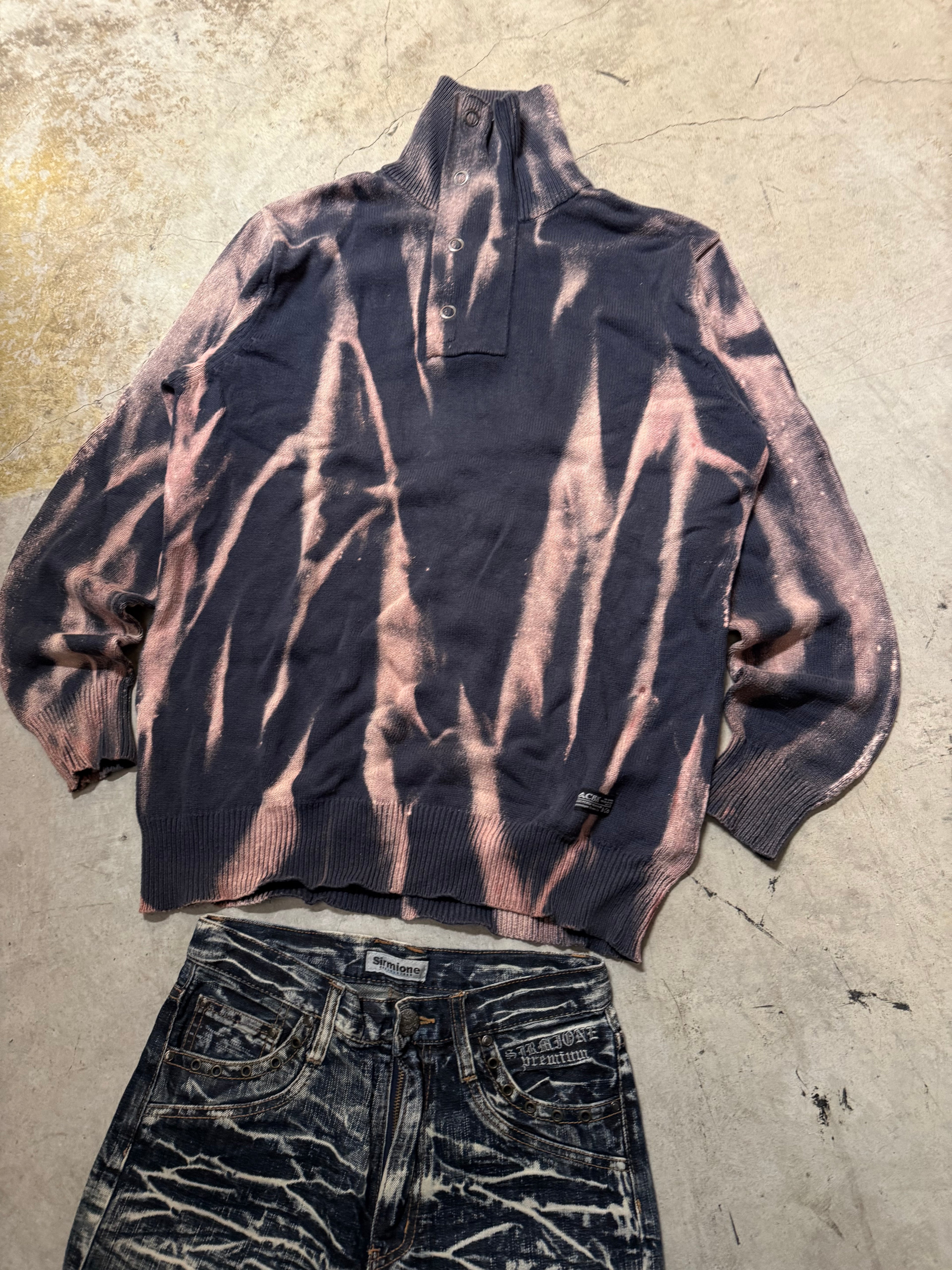 Vintage Bleached Hip hop Knitted sweater custom (XL)