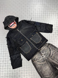 Hooded full zip up bomber jacket boxy fit upcycled patchwork