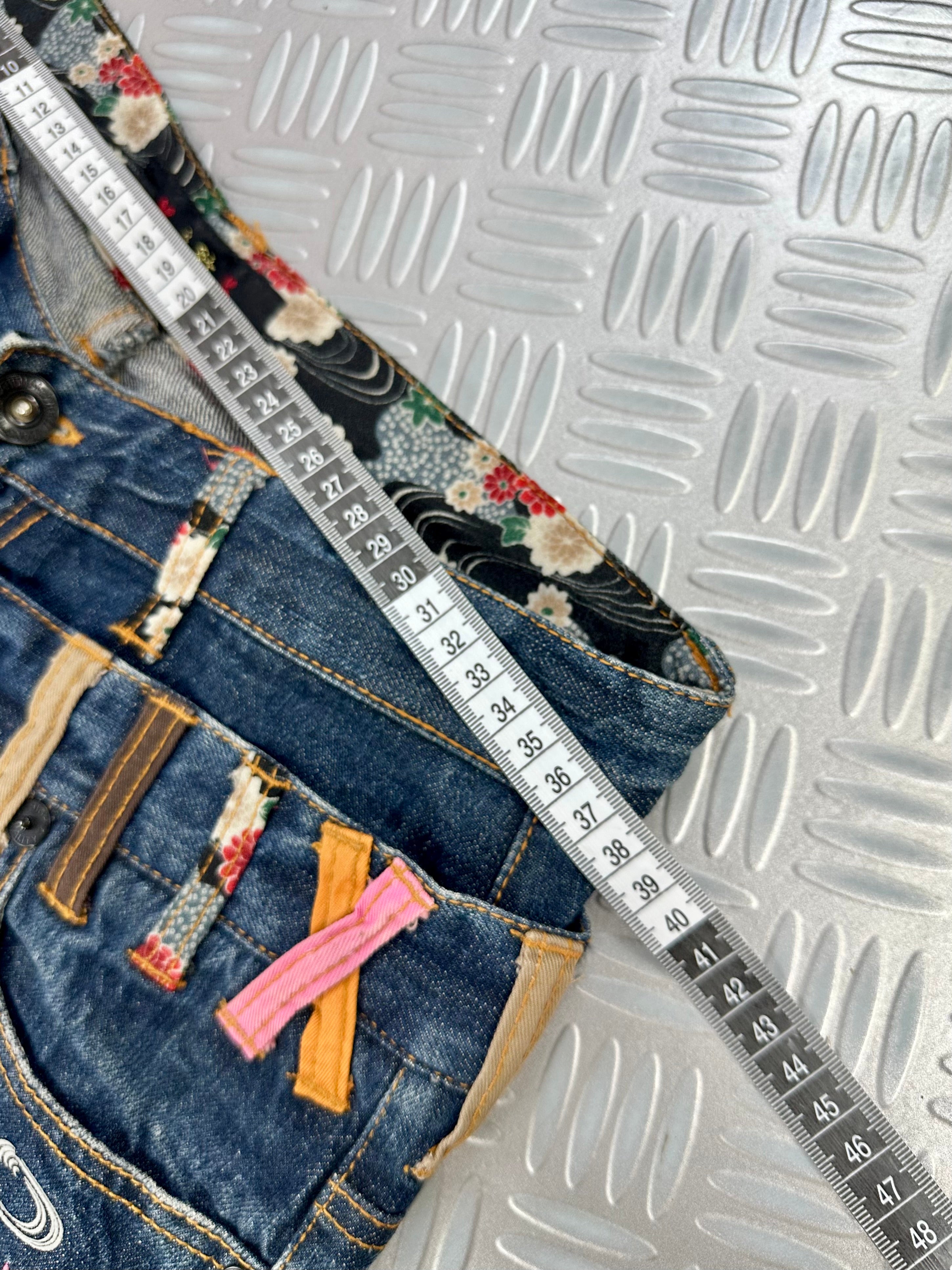 2000´s  karakuri tamashi Double waist japanese jeans vintage  (S)