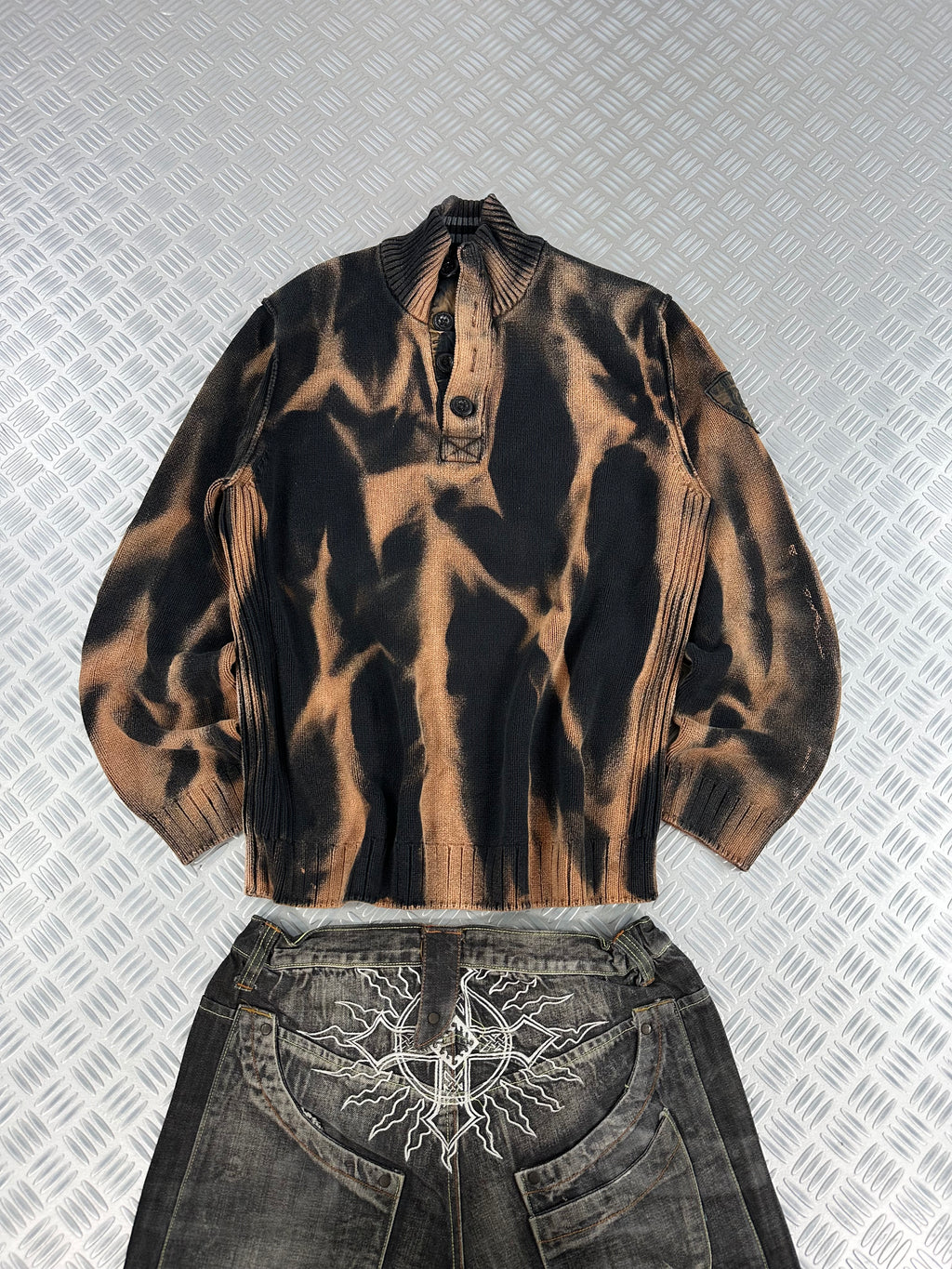 Handmade mid zip knitted sweater ( XL)