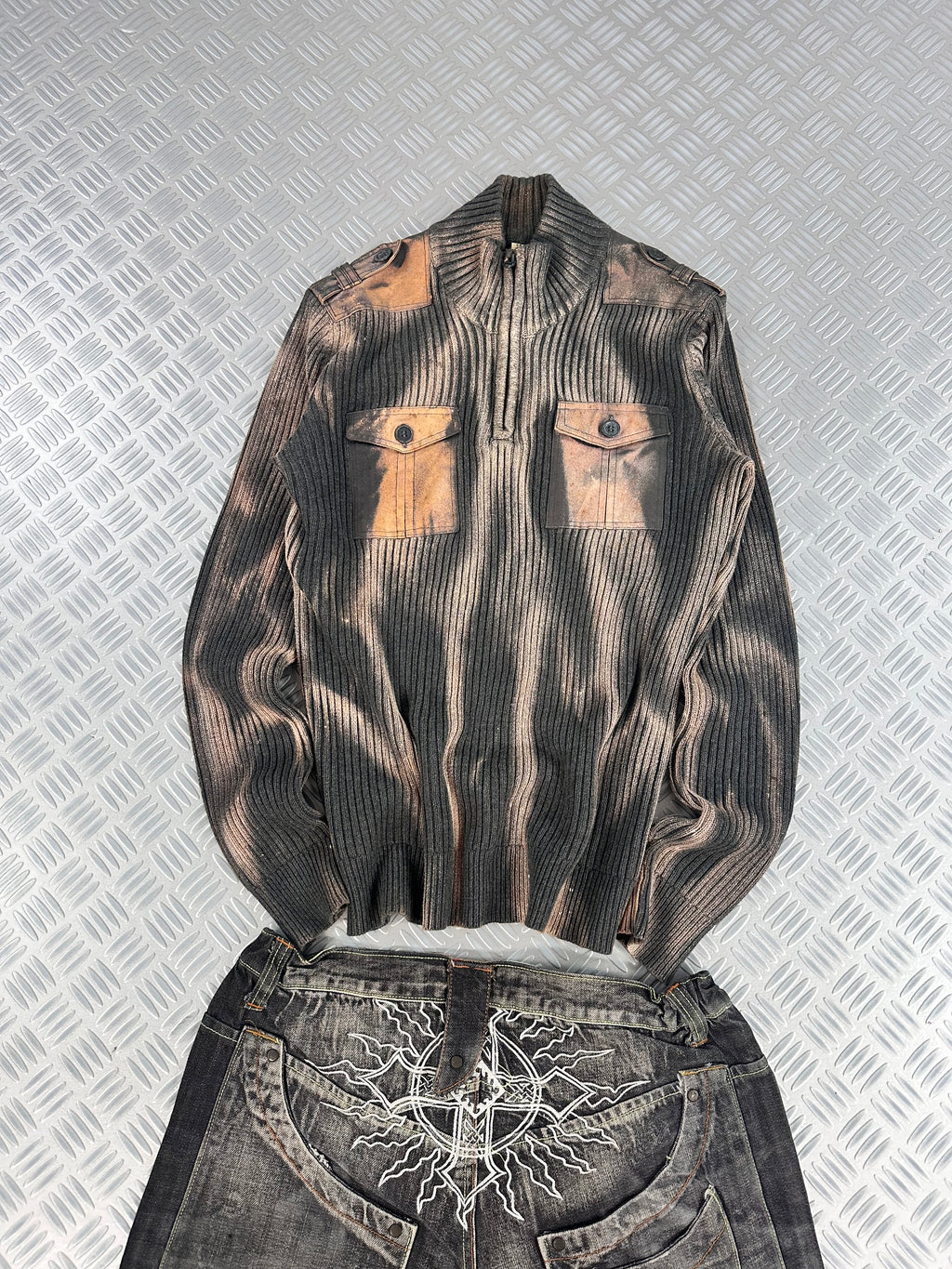 Knitted sweater handmade mid zip y2k (M)