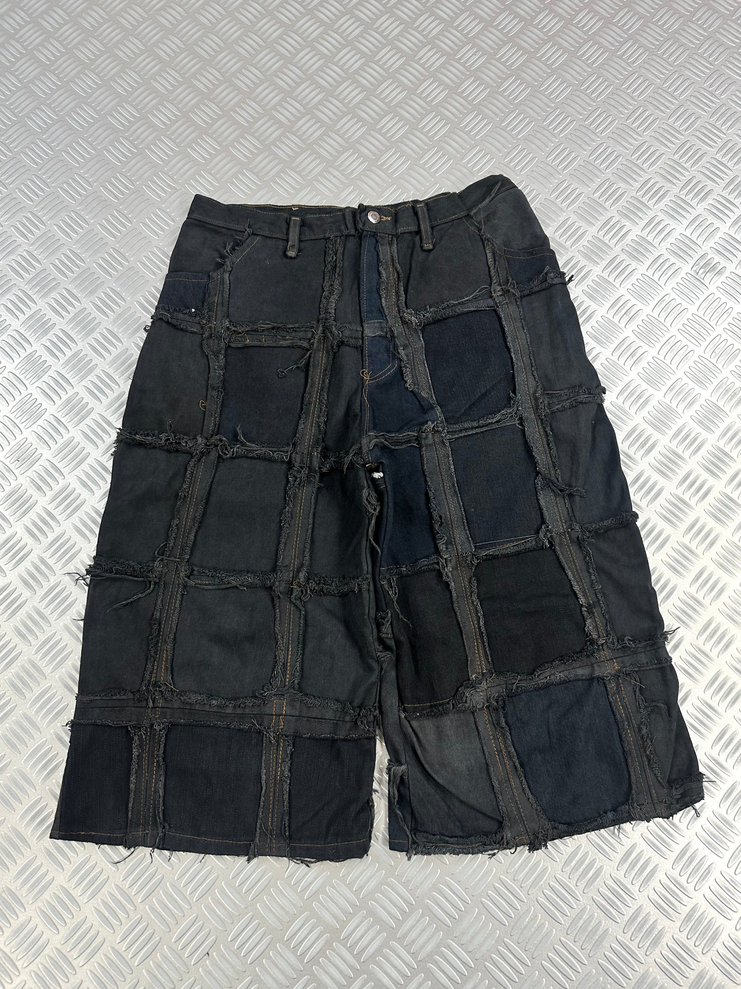Black baggy jort handmade patchwork (M)