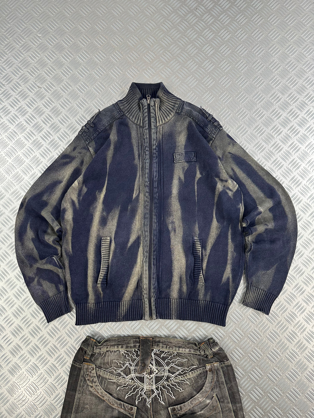 Full zip knitted sweater custom y2k (XL)