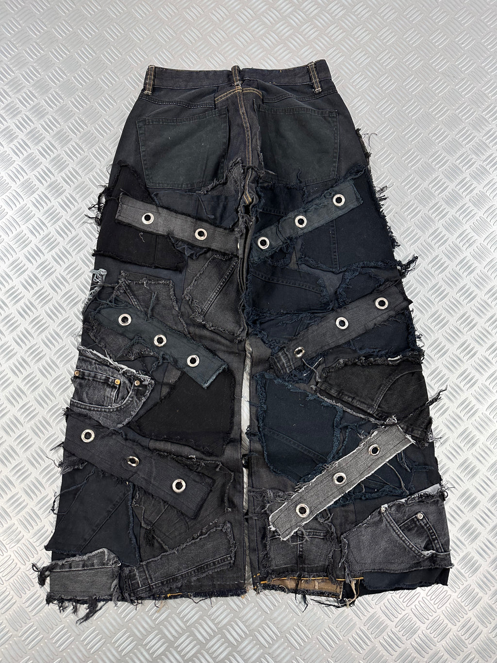 Distressed baggy jeans handmade patchwork upcycled