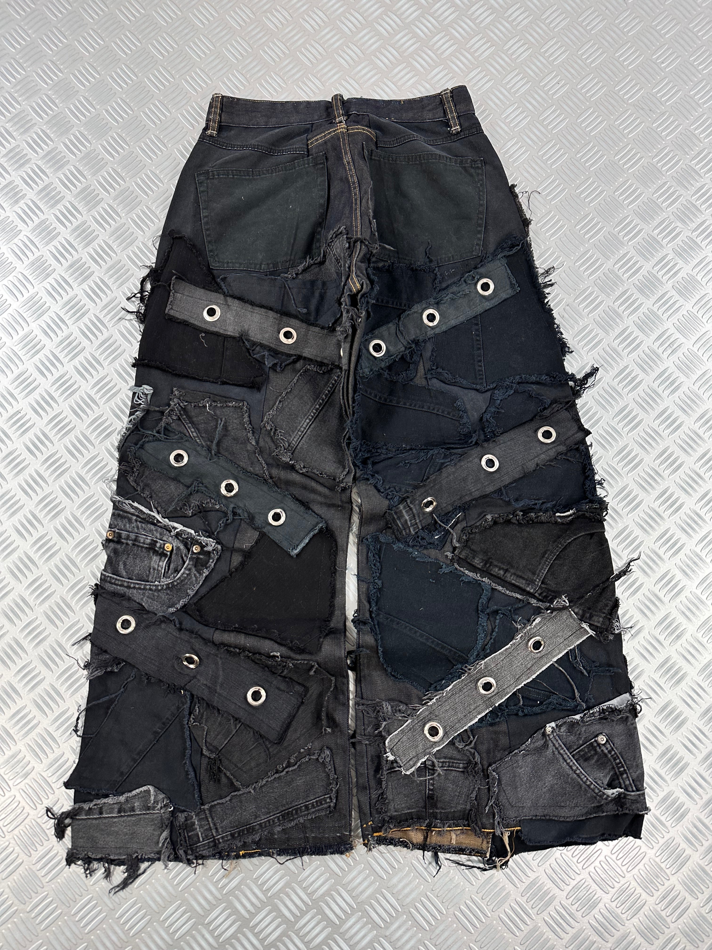 Distressed baggy jeans handmade patchwork upcycled