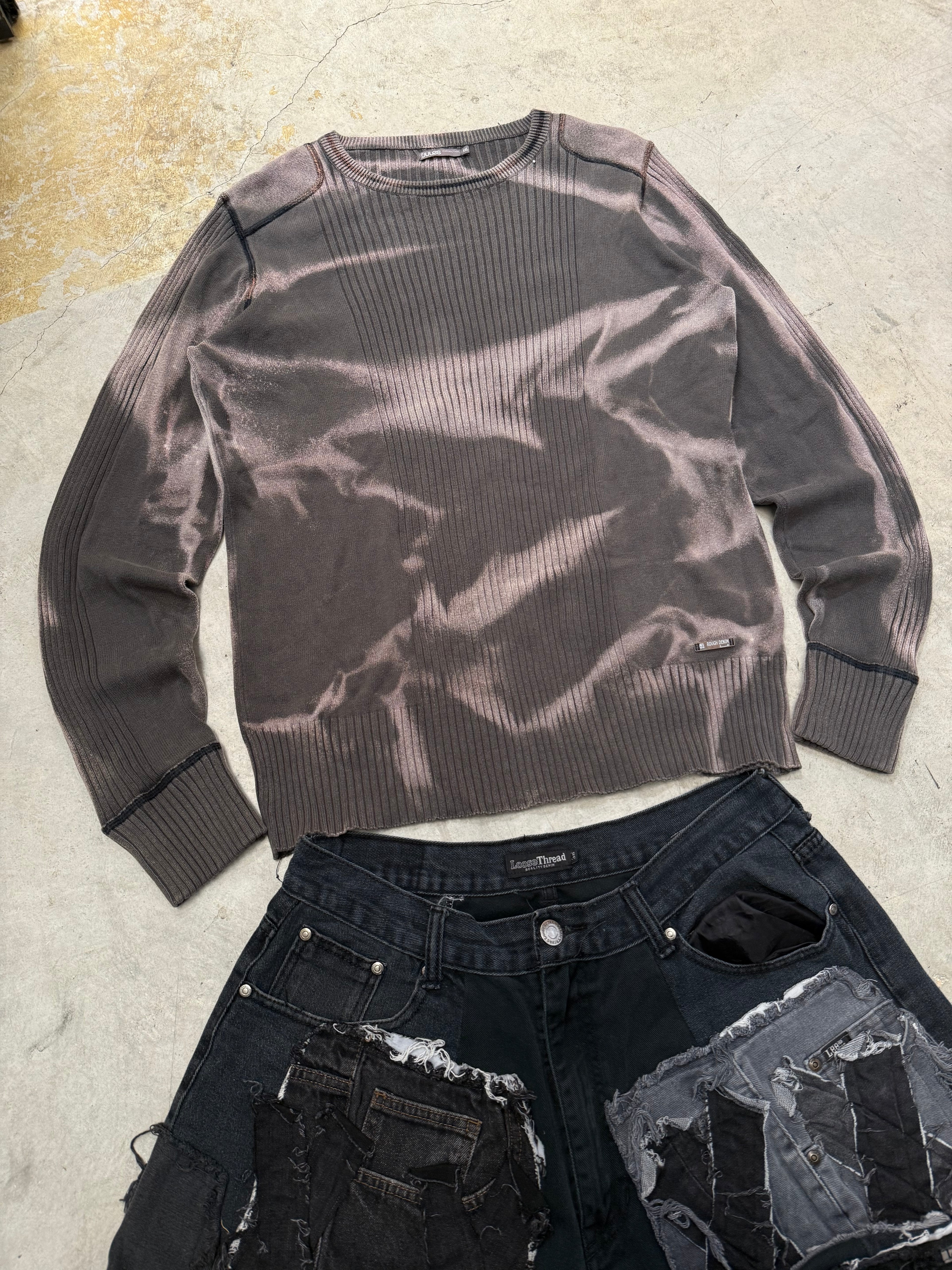 Vintage Knitted Y2k Bleached Sweater custom (XL)