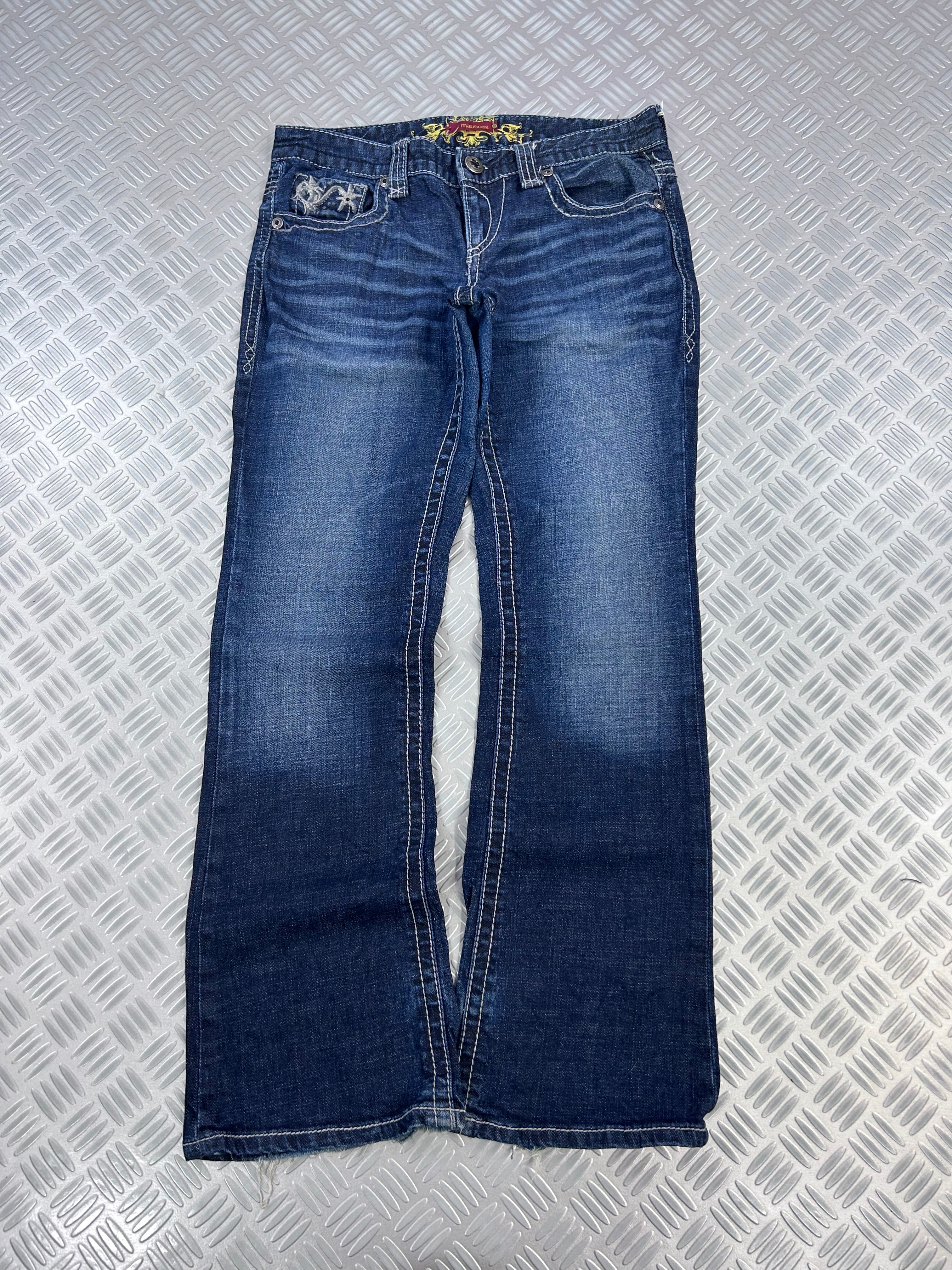 Y2K flared jeans embroidered faded (M)