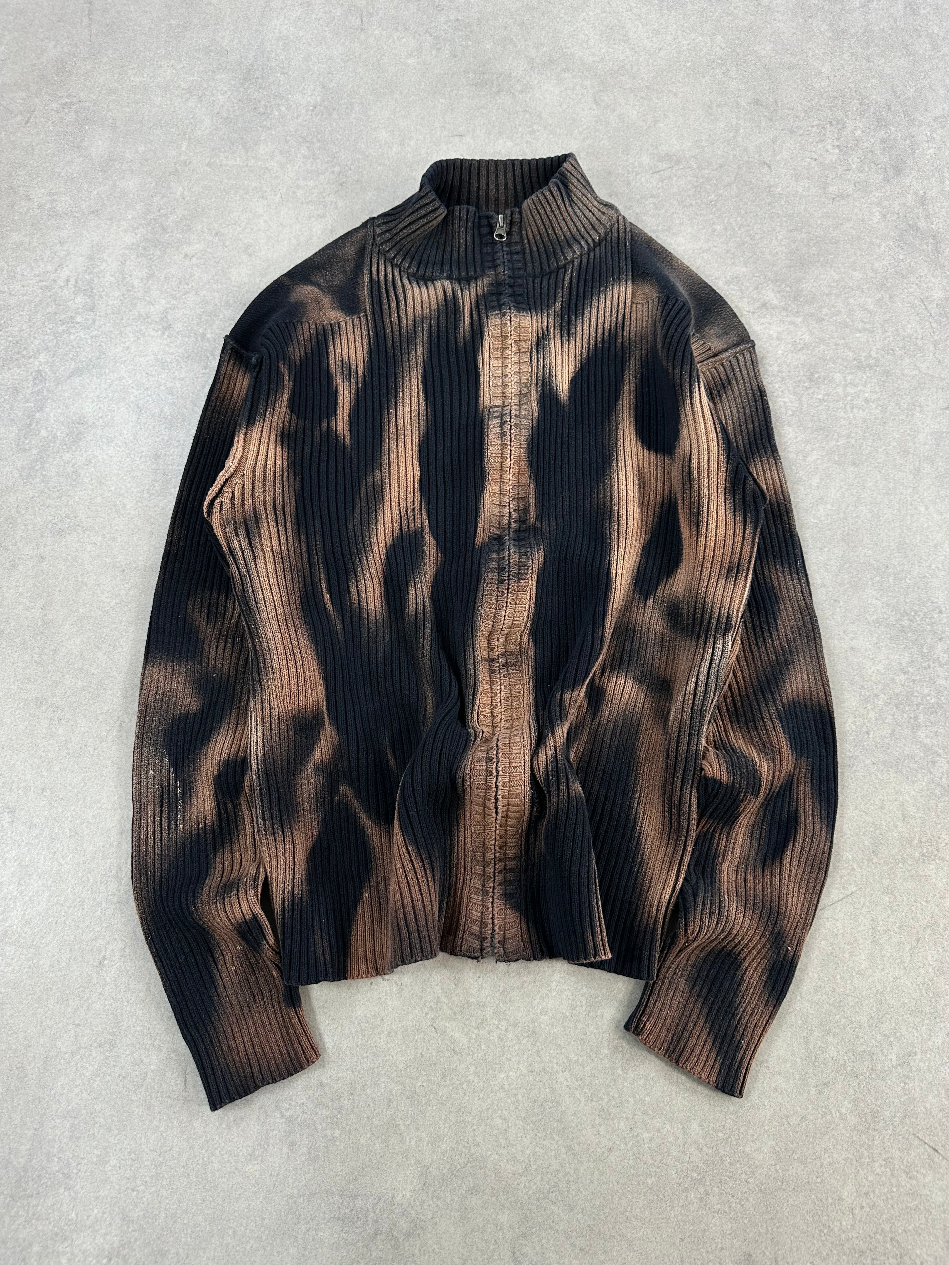 Vintage Knitted full zip up asymetrical Bleached Sweater (L)